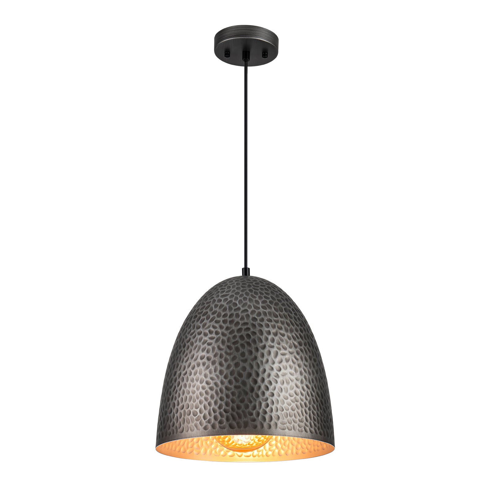 Glowlings 1-Light Industrial Silver Hammered Dome Pendant Light For Kitchen Island
