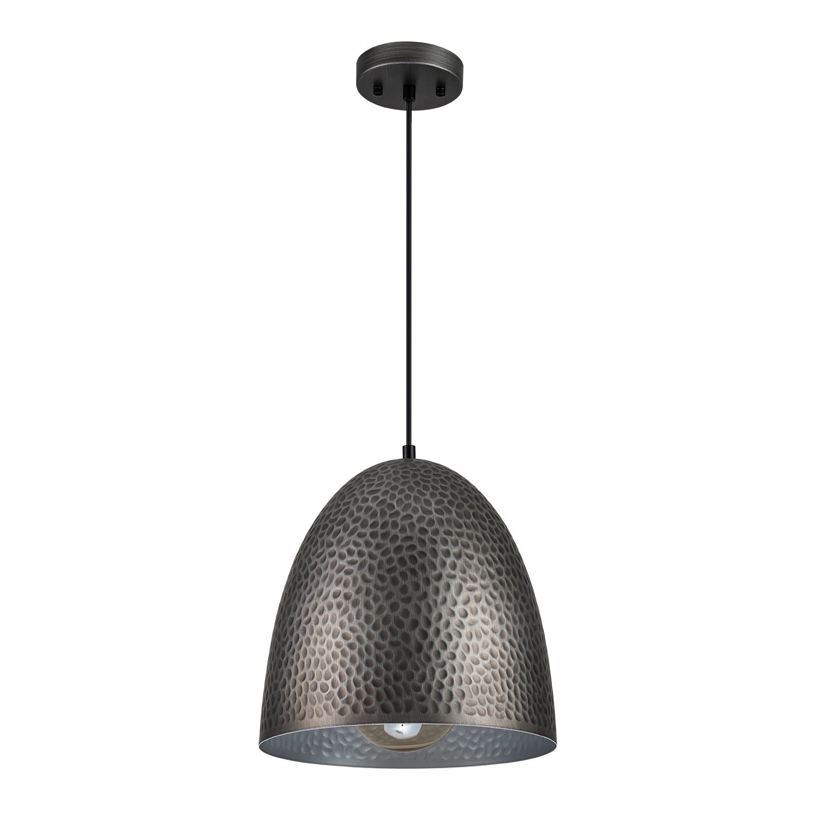 Glowlings 1-Light Industrial Silver Hammered Dome Pendant Light For Kitchen Island