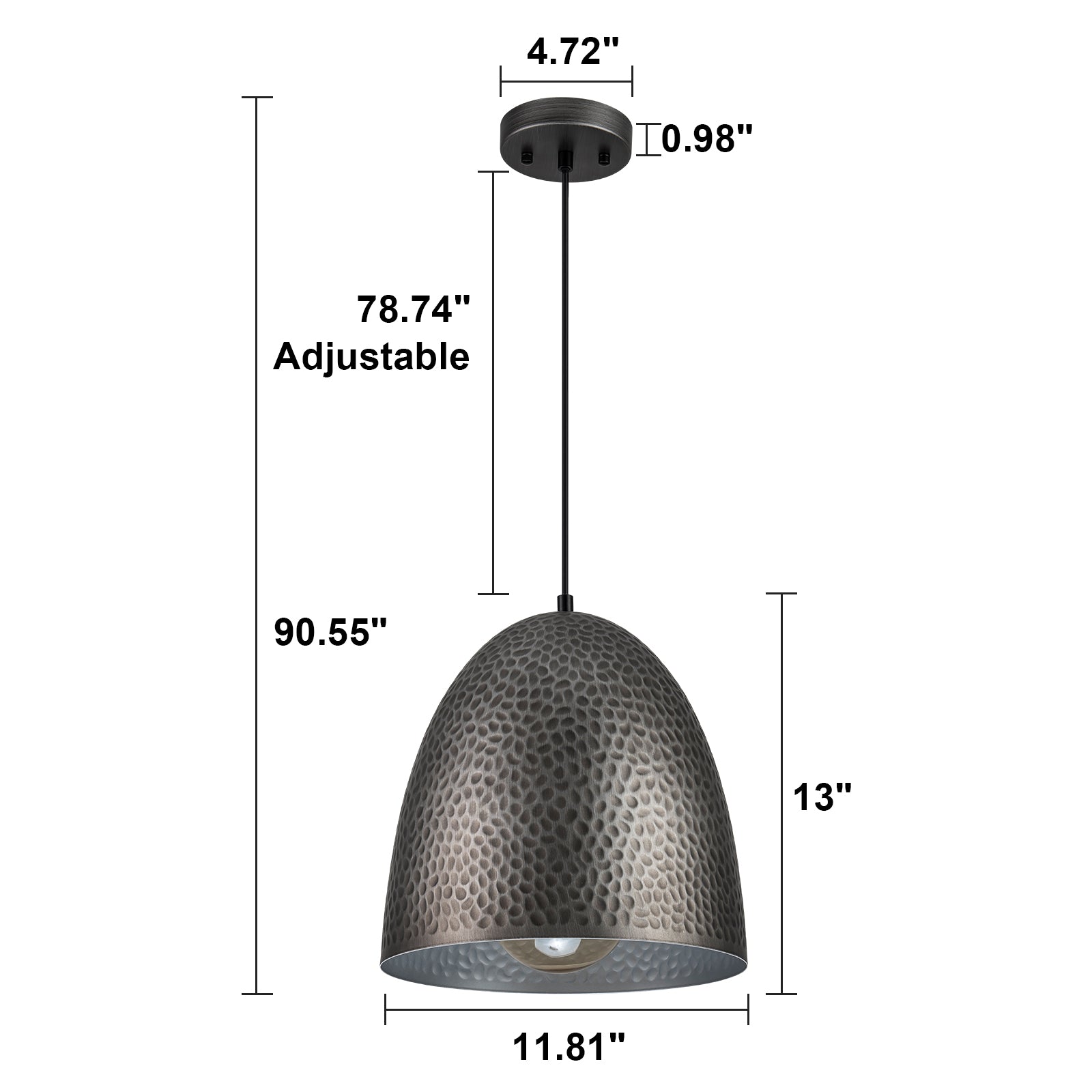 Glowlings 1-Light Industrial Silver Hammered Dome Pendant Light For Kitchen Island