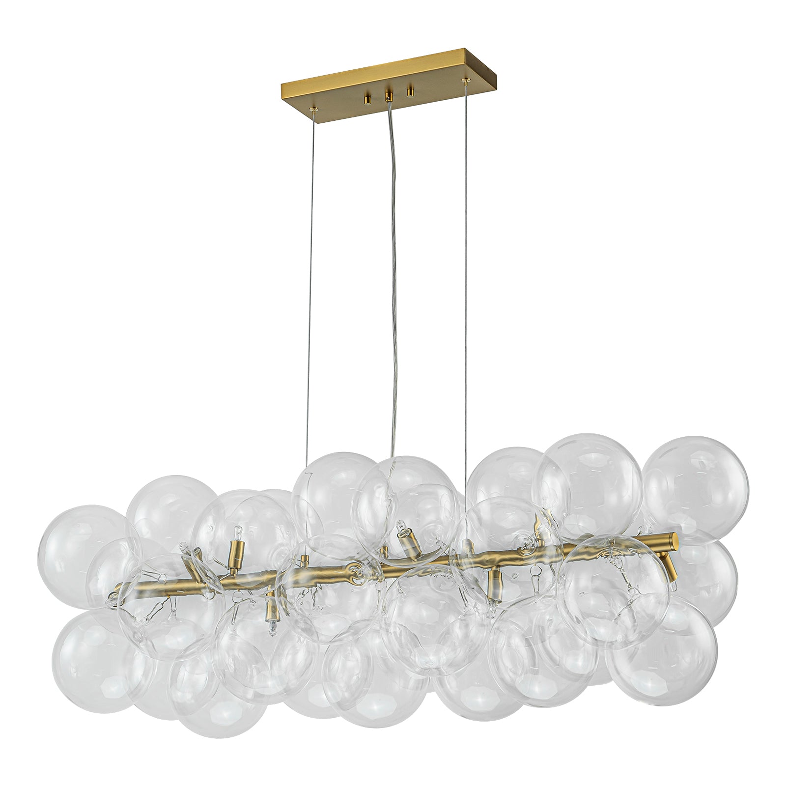 Glowlings 10-flammiger moderner 42" breiter großer linearer Kronleuchter aus klarem Kugelglas