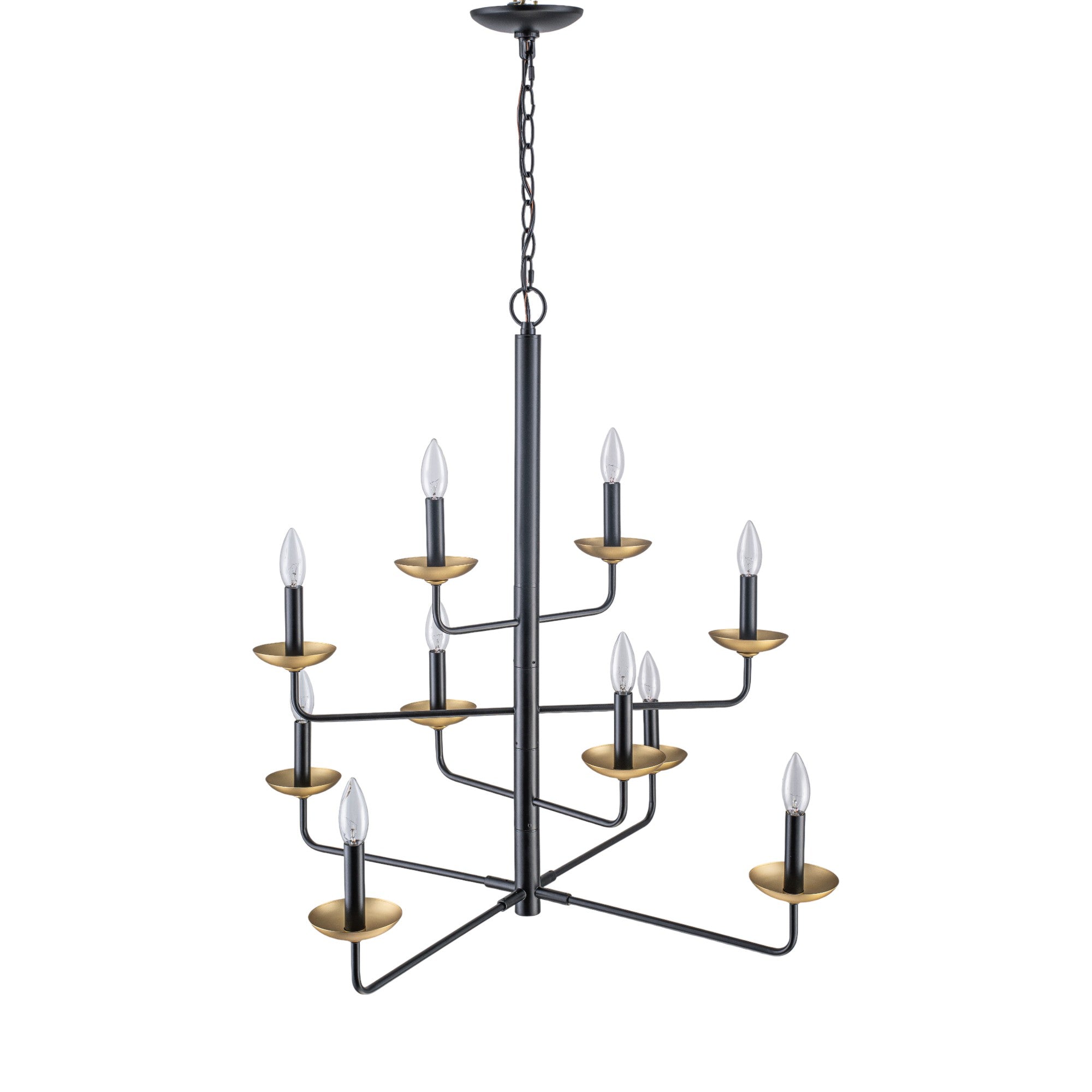 Glowlings 10-Light Classical 31"Wide Large 4-Tied Black&Gold Candle Style Chandelier
