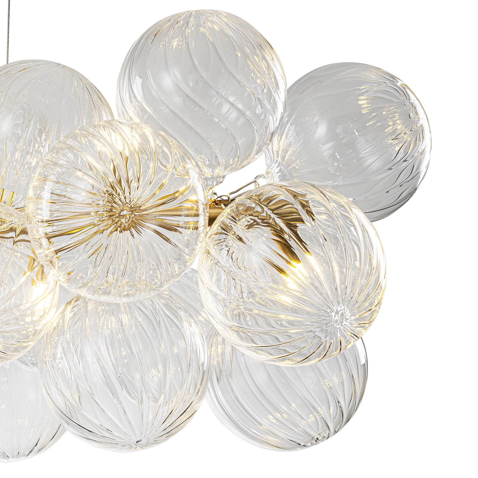 Glowlings 10-Light Modern 42"Wide Large Brass Linear Globe Ribbed Swirled Glass Chandelier