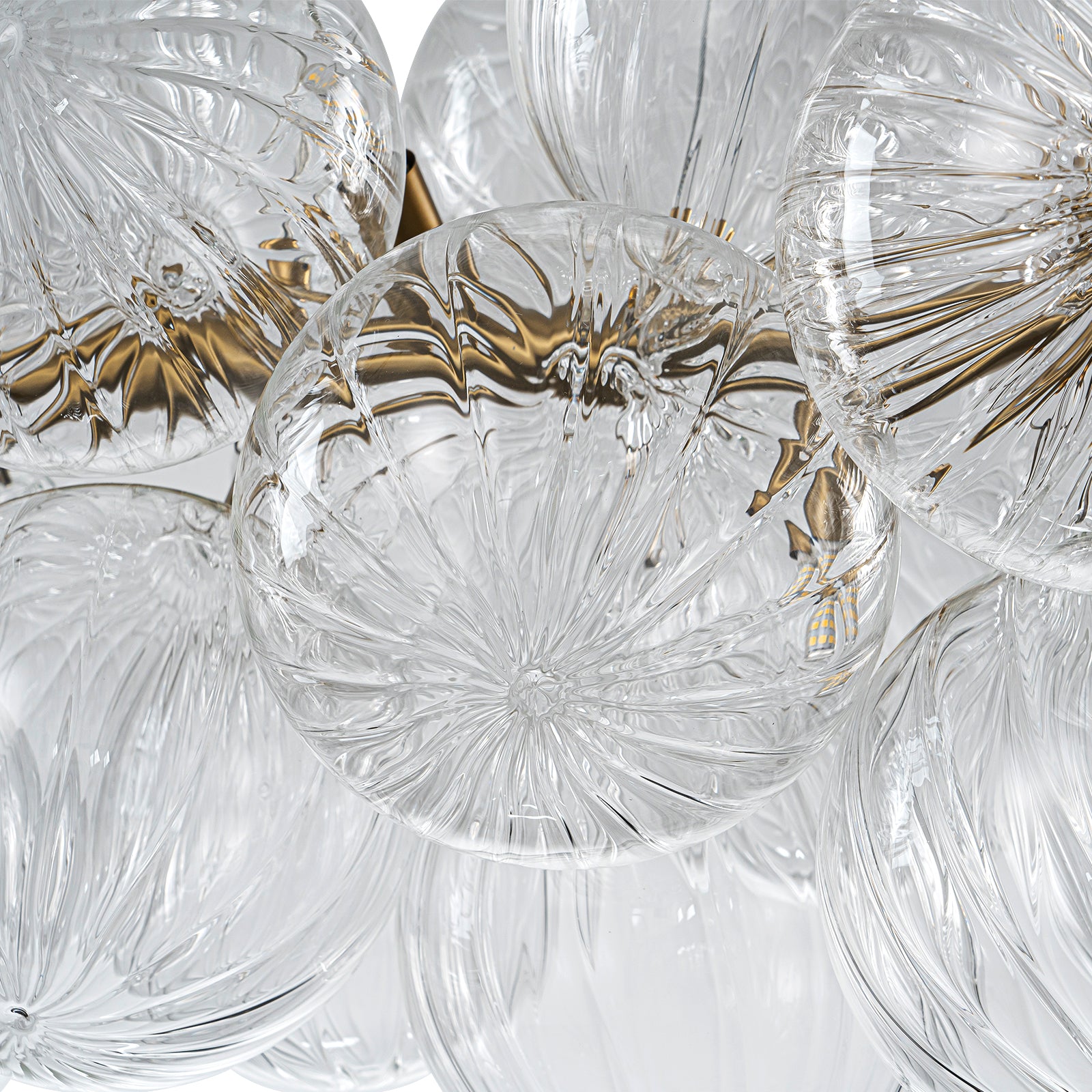 Glowlings 10-Light Modern 42"Wide Large Brass Linear Globe Ribbed Swirled Glass Chandelier