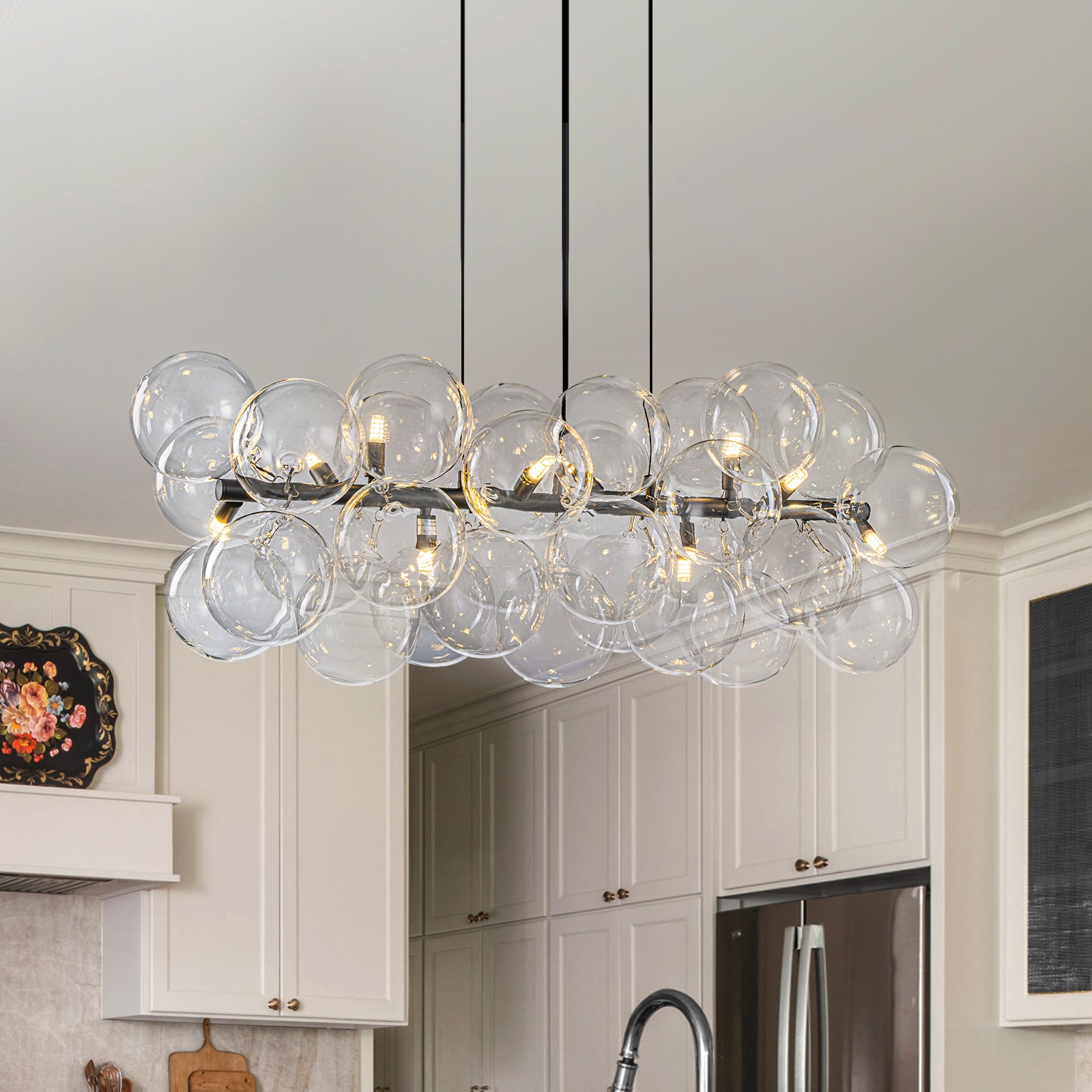 Glowlings 10-Light Modern 42"Wide Large Linear Clear Globe Glass Chandelier