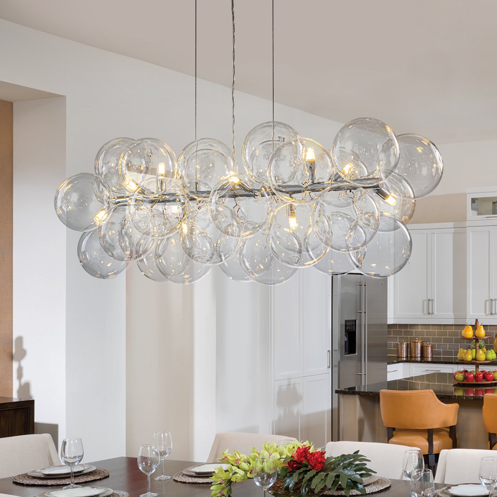 Glowlings 10-Light Modern 42"Wide Large Linear Clear Globe Glass Chandelier