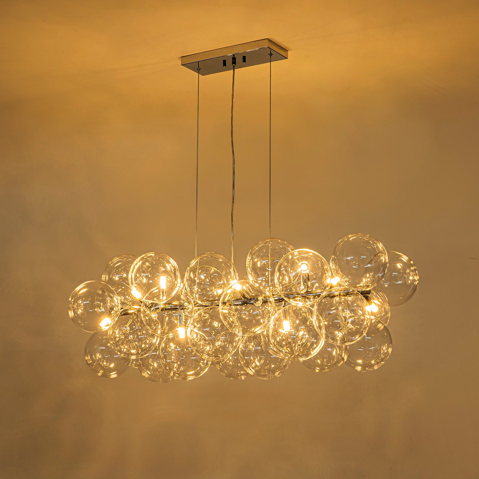 Glowlings 10-Light Modern 42"Wide Large Linear Clear Globe Glass Chandelier