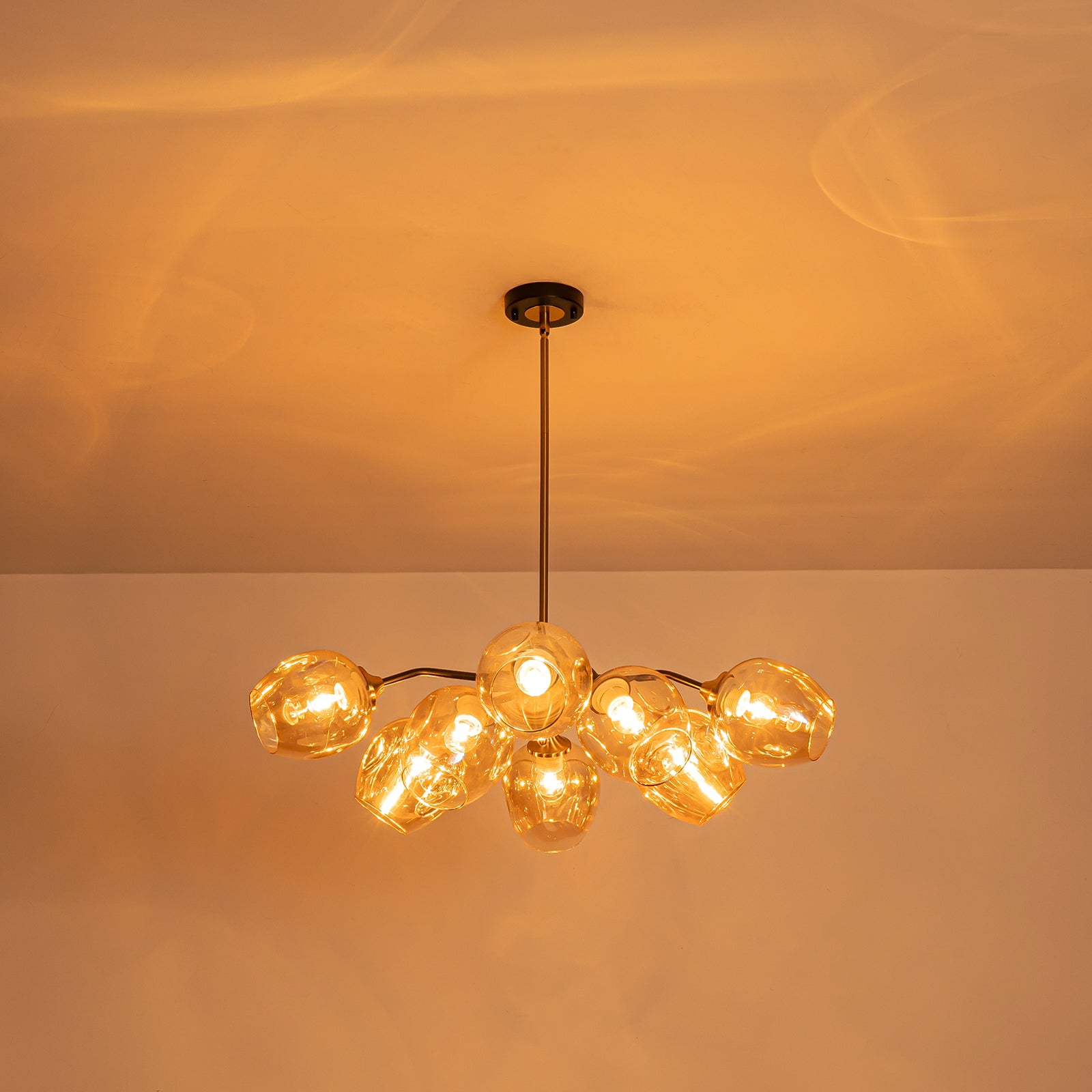 Glowlings 10-Light Modern 35"Wide Large Sputnik Amber Glass Chandelier