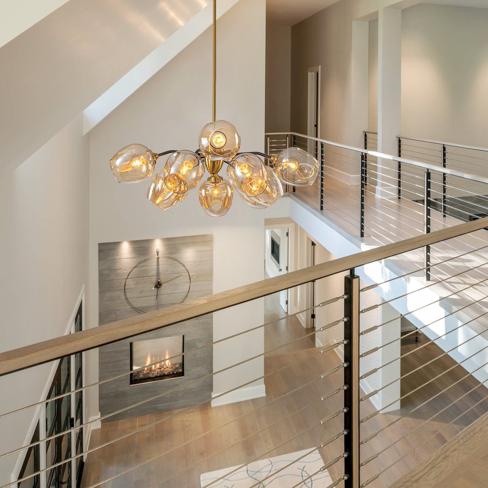 Glowlings 10-Light Modern 35"Wide Large Sputnik Amber Glass Chandelier