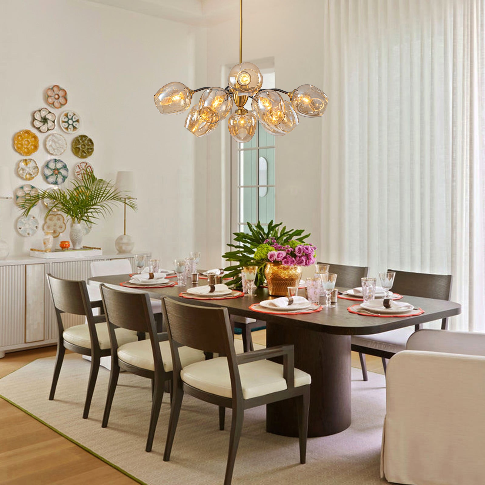 Glowlings 10-Light Modern 35"Wide Large Sputnik Amber Glass Chandelier