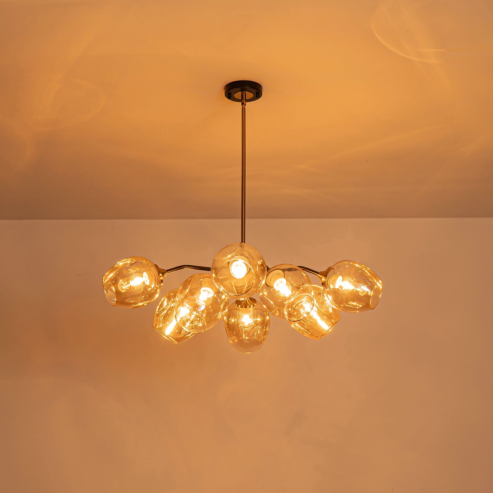 Glowlings 10-Light Modern 35"Wide Large Sputnik Amber Glass Chandelier