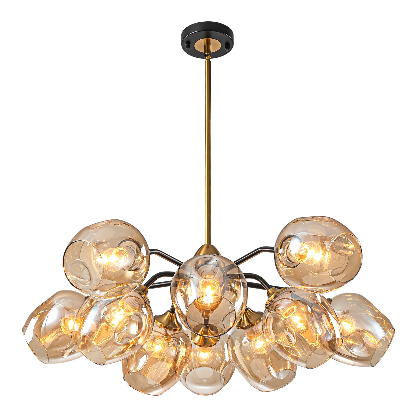 Glowlings 10-Light Modern 35"Wide Large Sputnik Amber Glass Chandelier