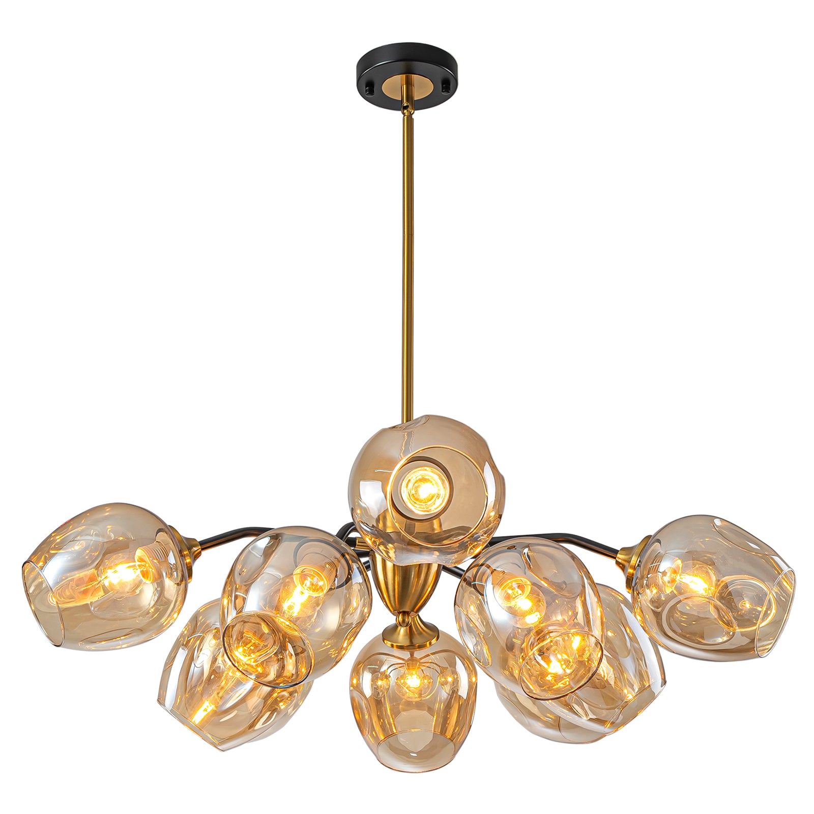 Glowlings 10-Light Modern 35"Wide Large Sputnik Amber Glass Chandelier