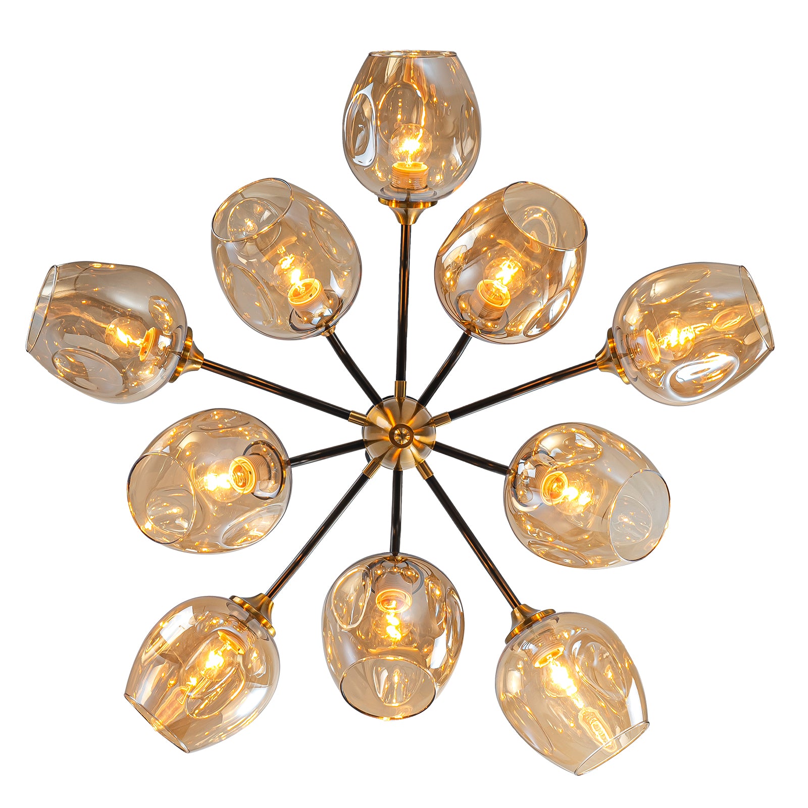Glowlings 10-Light Modern 35"Wide Large Sputnik Amber Glass Chandelier