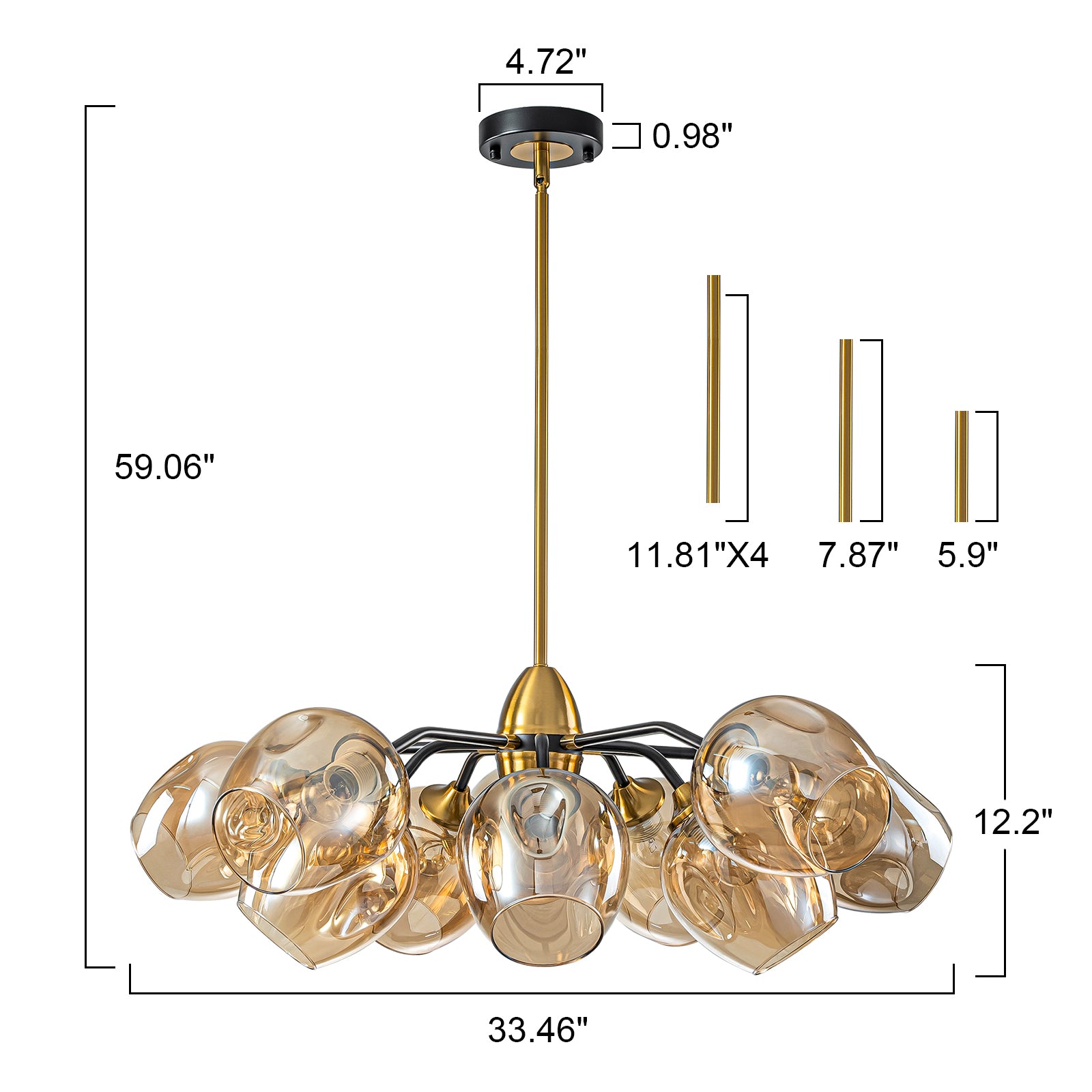 Glowlings 10-Light Modern 35"Wide Large Sputnik Amber Glass Chandelier