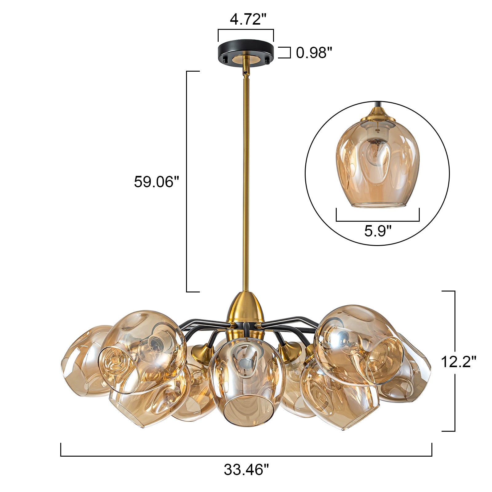 Glowlings 10-Light Modern 35"Wide Large Sputnik Amber Glass Chandelier