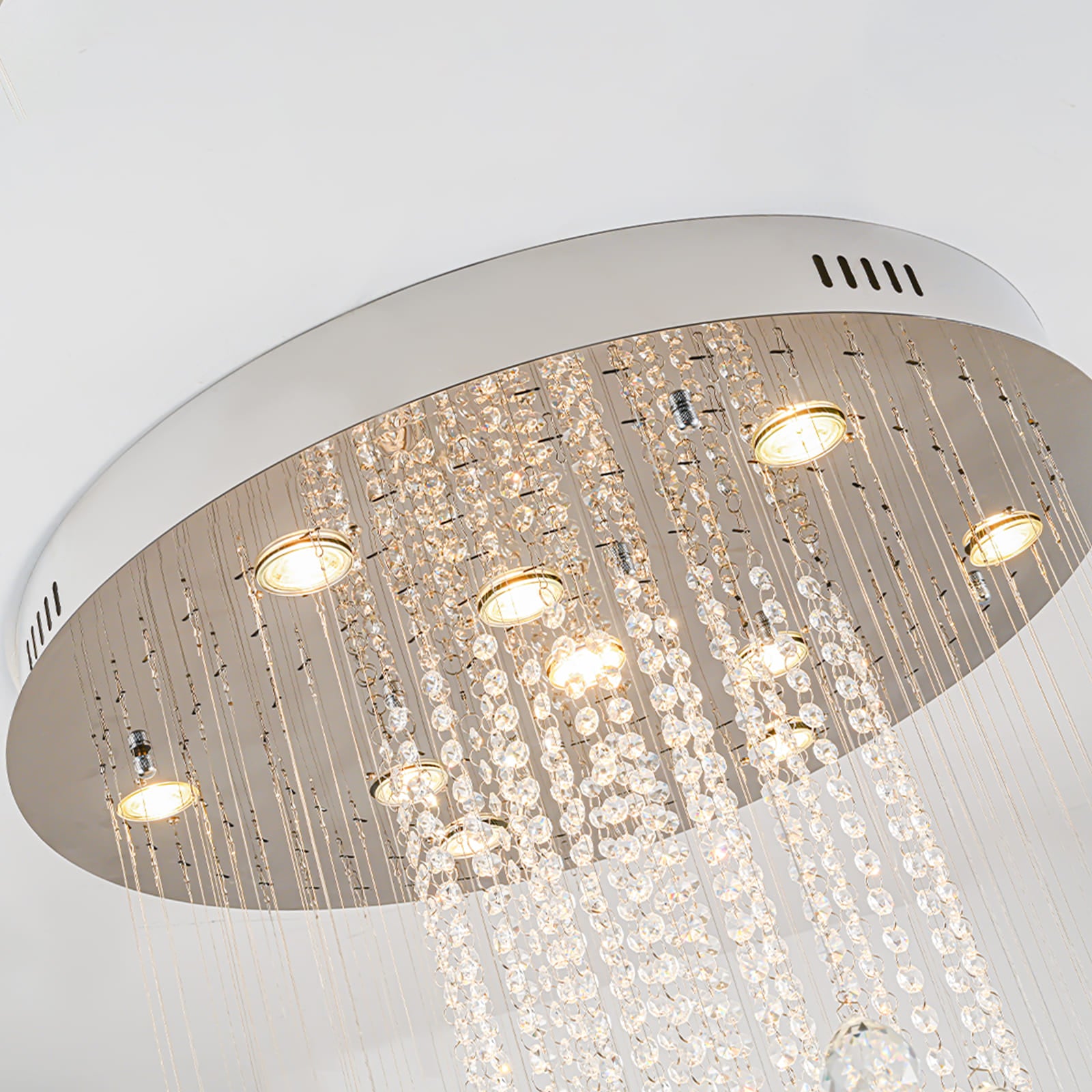 Glowlings 10-Light 98"H Luxury Double Spiral Raindrop Crystal Foyer Chandelier For High Ceilings