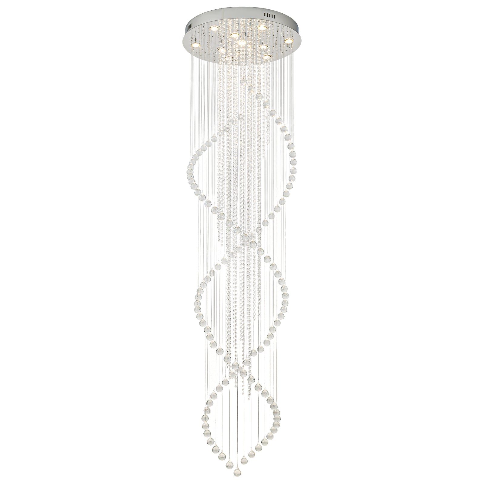 Glowlings 10-Light 98"H Luxury Double Spiral Raindrop Crystal Foyer Chandelier For High Ceilings