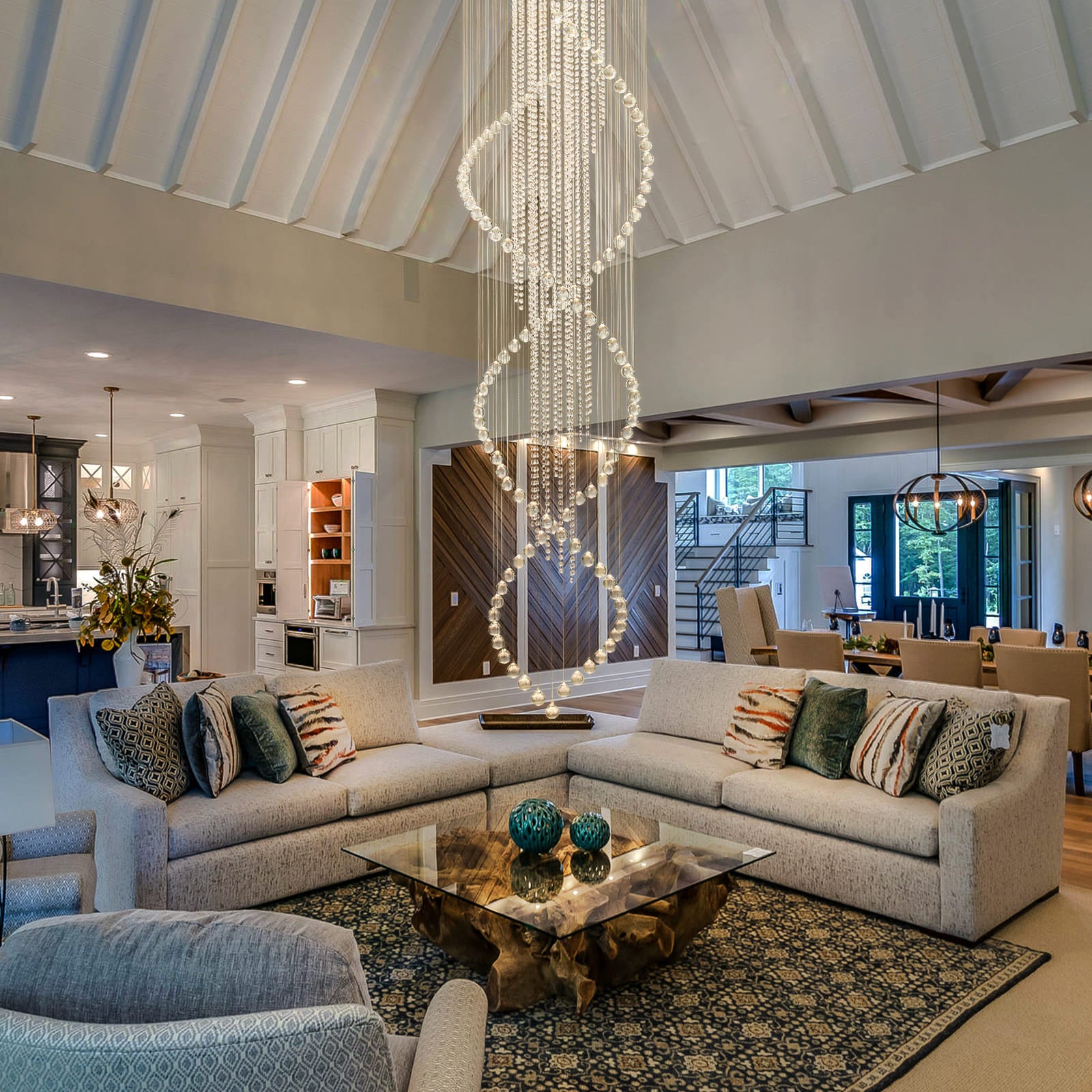 Glowlings 10-Light 98"H Luxury Double Spiral Raindrop Crystal Foyer Chandelier For High Ceilings