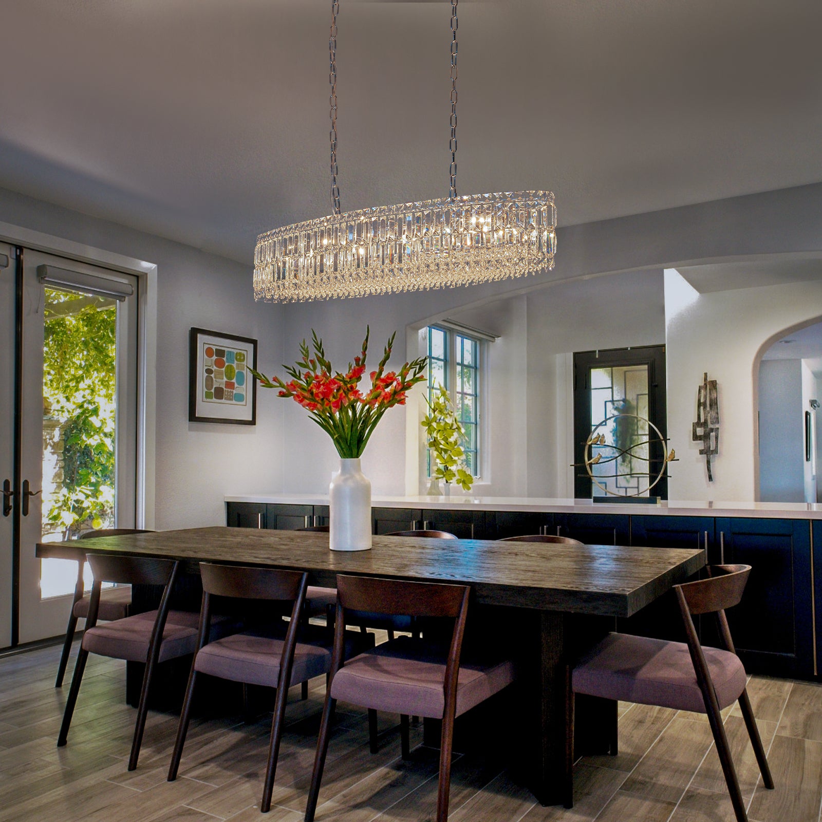 Glowlings 10-Light Modern 39"Wide Large Dimmable Chrome Oval Crystal Chandelier