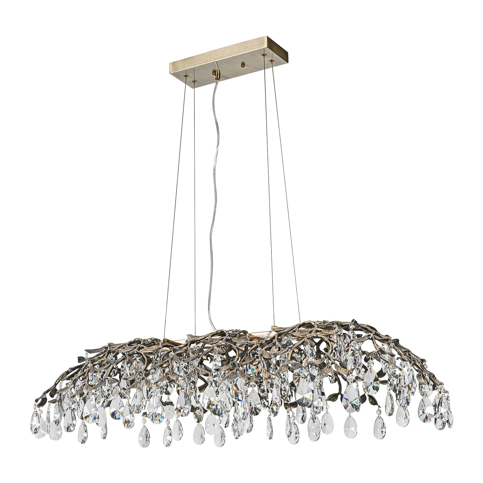 Glowlings 10-Light 47"Wide French Vintage Large Bronze Branches Linear Crystal Chandelier