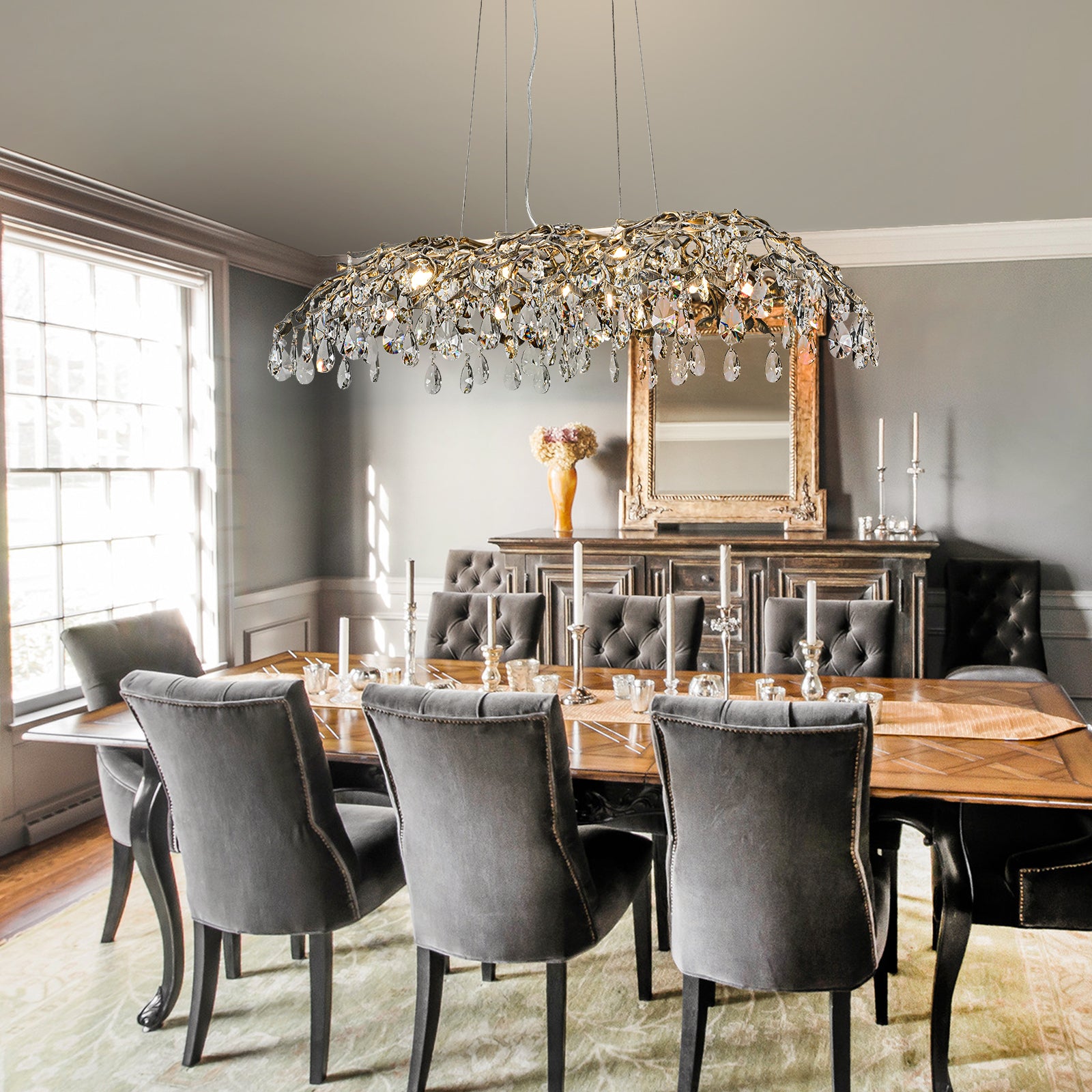 Glowlings 10-Light 47"Wide French Vintage Large Bronze Branches Linear Crystal Chandelier