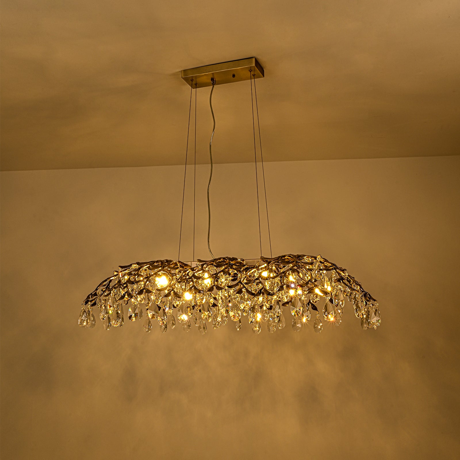 Glowlings 10-Light 47"Wide French Vintage Large Bronze Branches Linear Crystal Chandelier