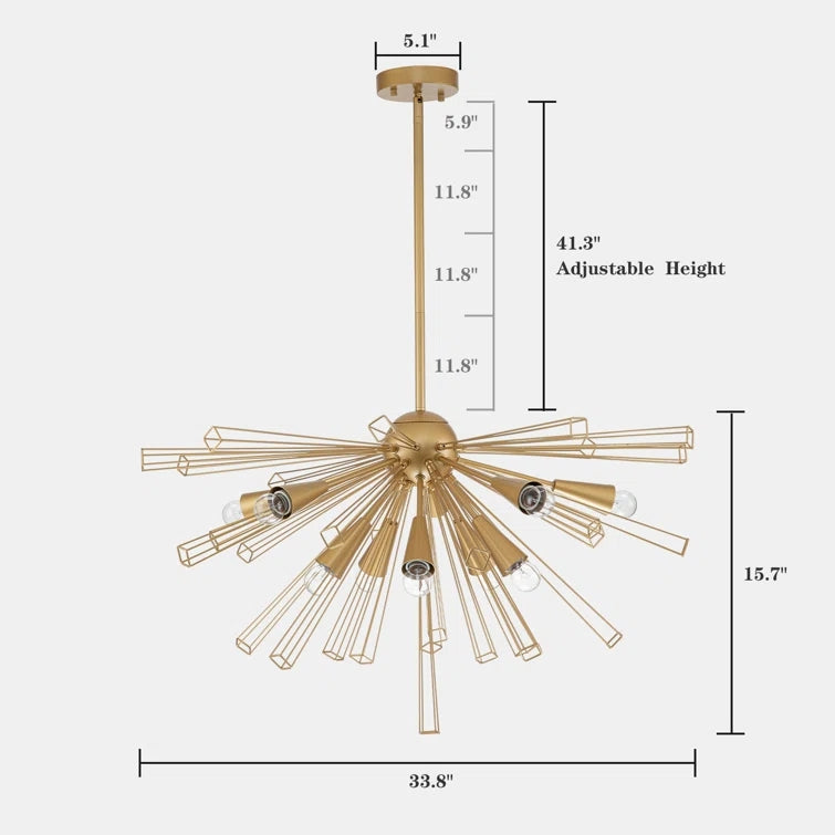 Glowlings 10-flammiger moderner Sunburst-Sputnik-Kugel-Kronleuchter für Esszimmer