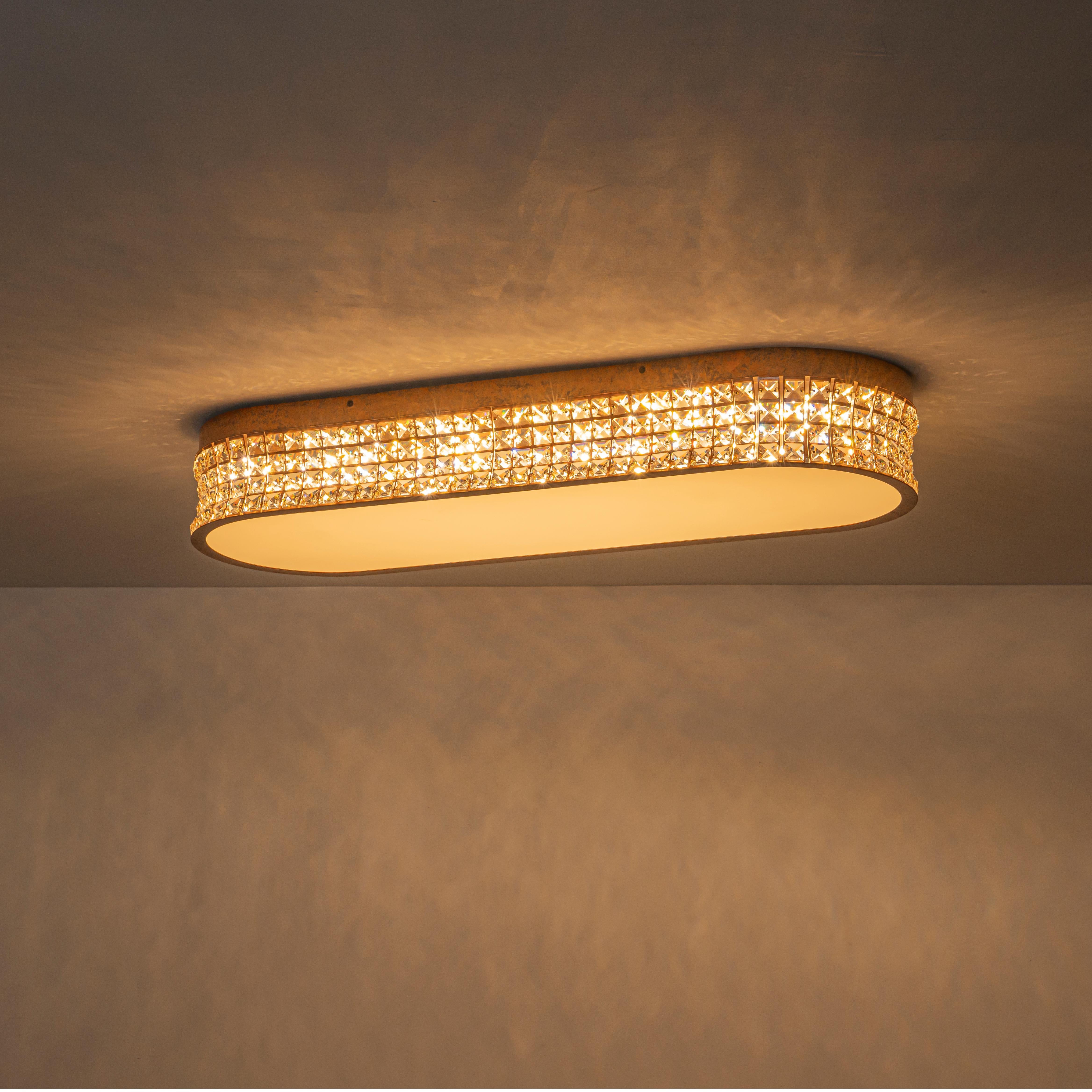 Glowlings 10-Light Vintage 39"Wide Large Antique Brass Linear Crystal LED Flush Mount