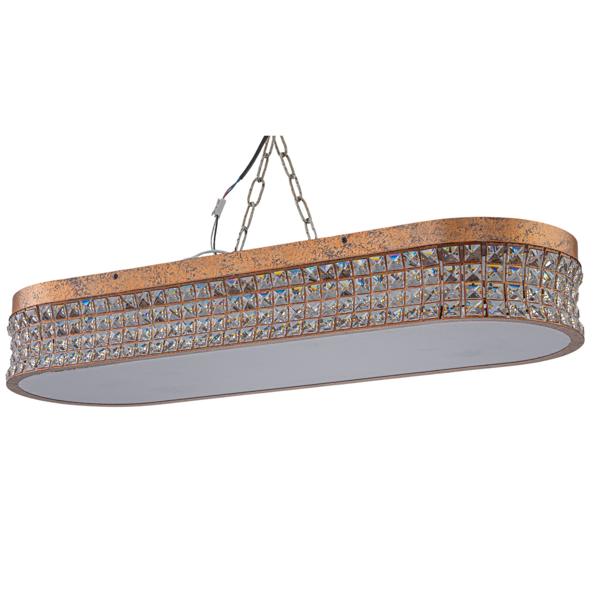 Glowlings 10-Light Vintage 39"Wide Large Antique Brass Linear Crystal LED Flush Mount