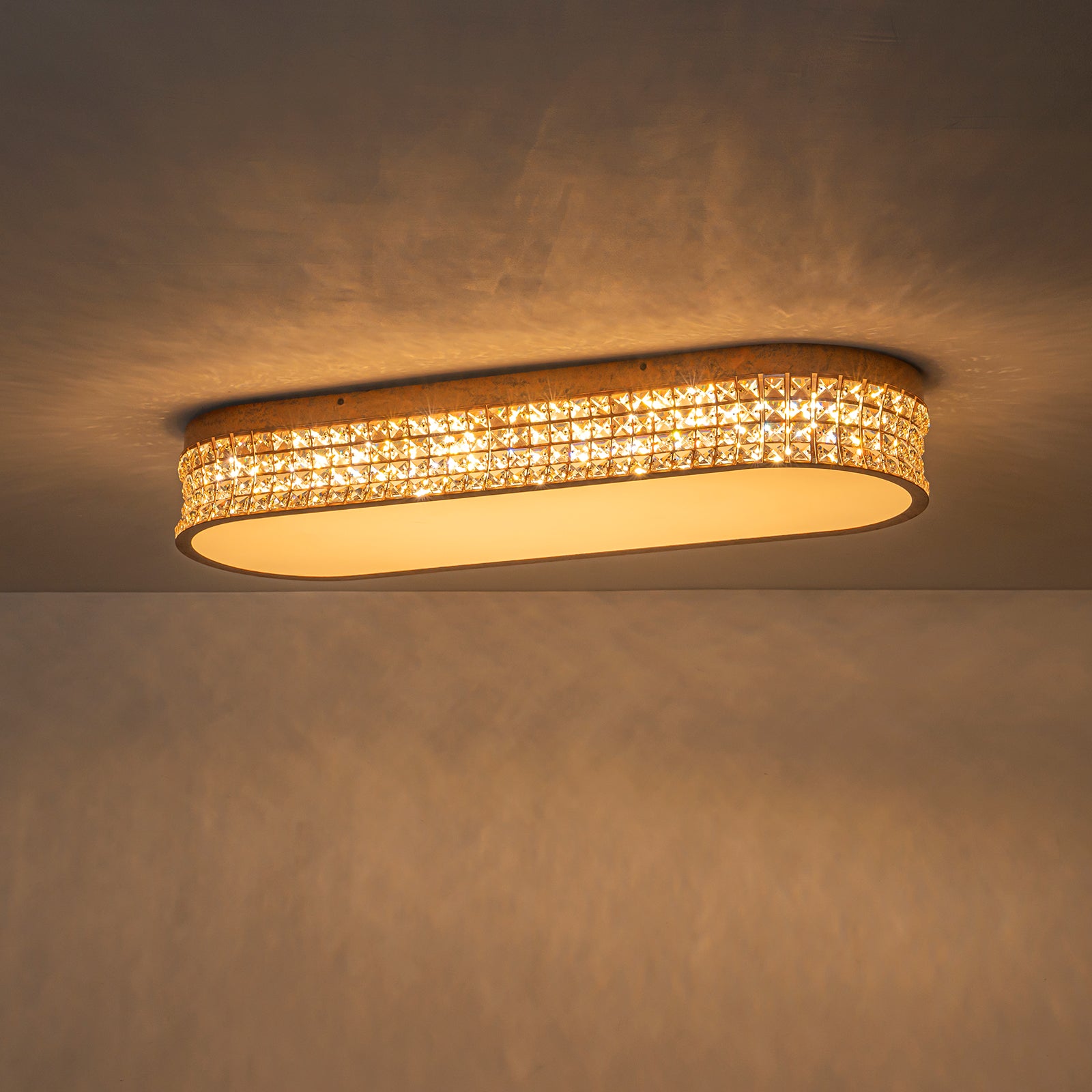 Glowlings 10-Light Vintage 39"Wide Large Antique Brass Linear Crystal LED Flush Mount