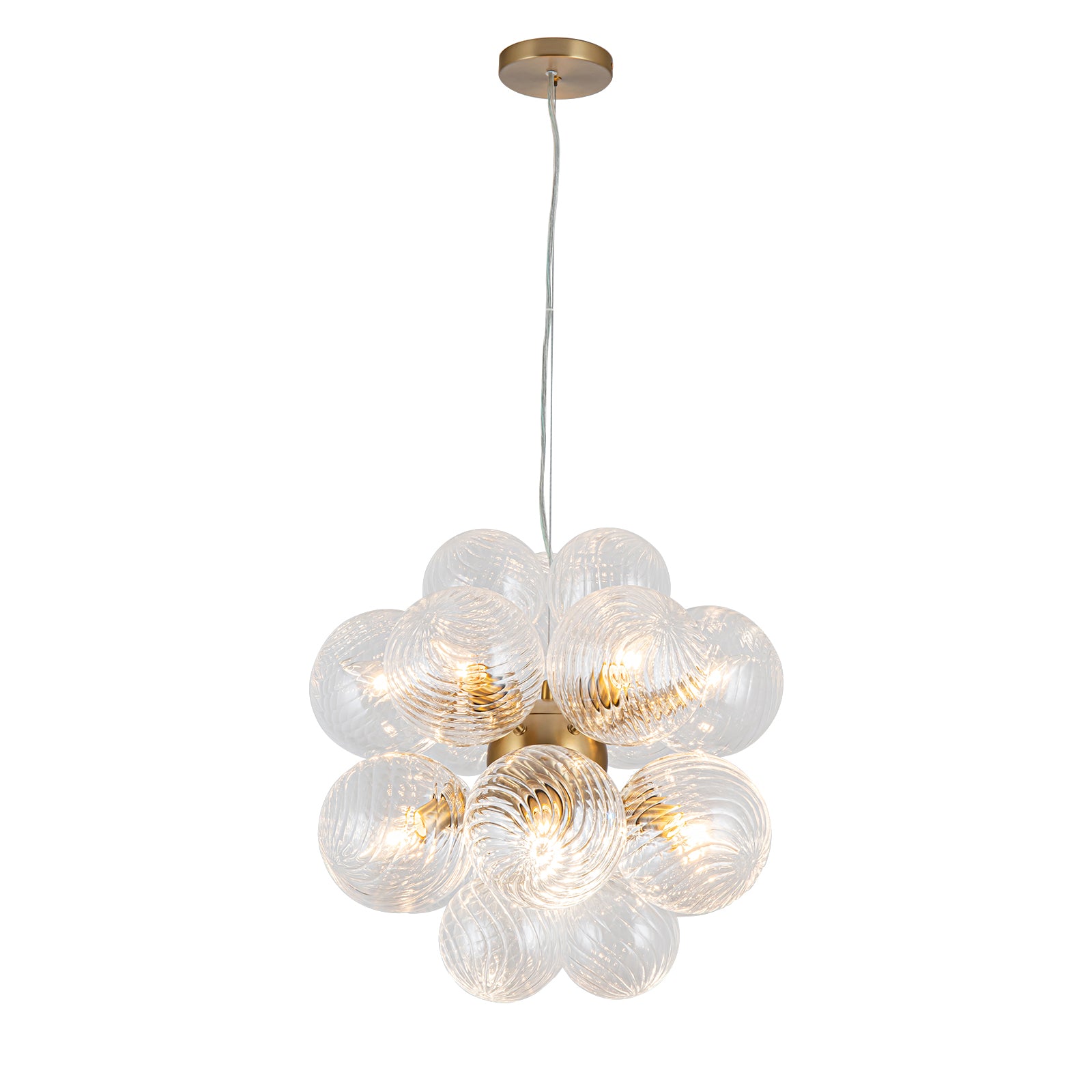 Glowlings Moderner Kronleuchter mit 12 Lichtern, 50,8 cm breit, klares geripptes Glas