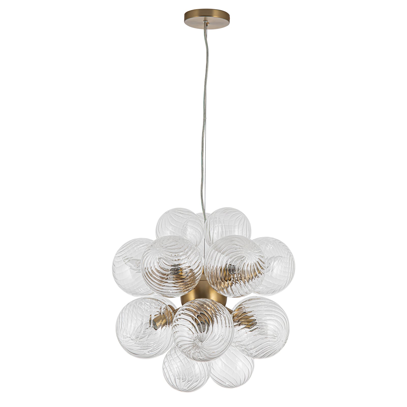Glowlings Moderner Kronleuchter mit 12 Lichtern, 50,8 cm breit, klares geripptes Glas