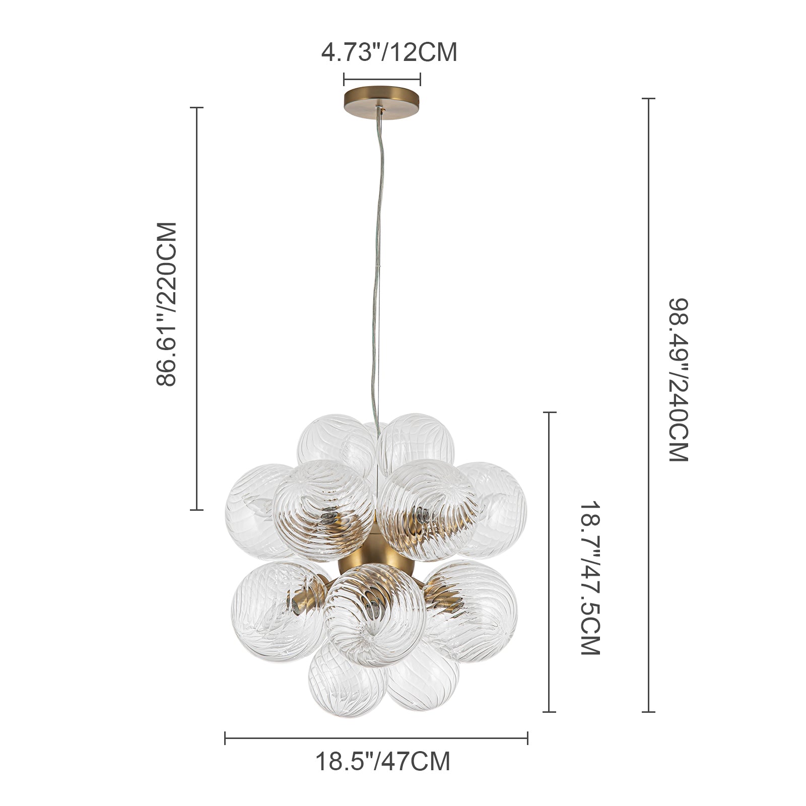 Glowlings Moderner Kronleuchter mit 12 Lichtern, 50,8 cm breit, klares geripptes Glas