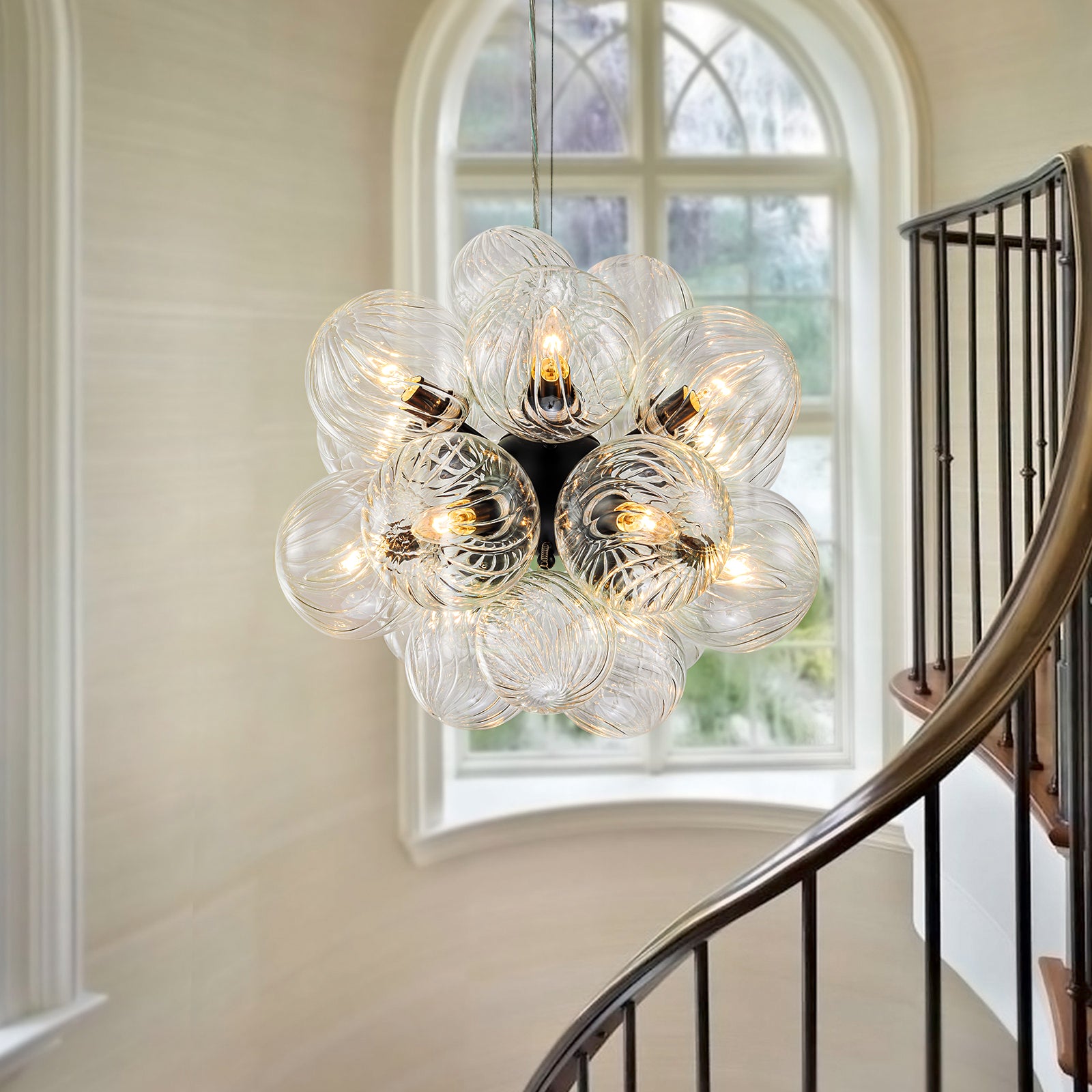 Glowlings Moderner Kronleuchter mit 12 Lichtern, 50,8 cm breit, klares geripptes Glas