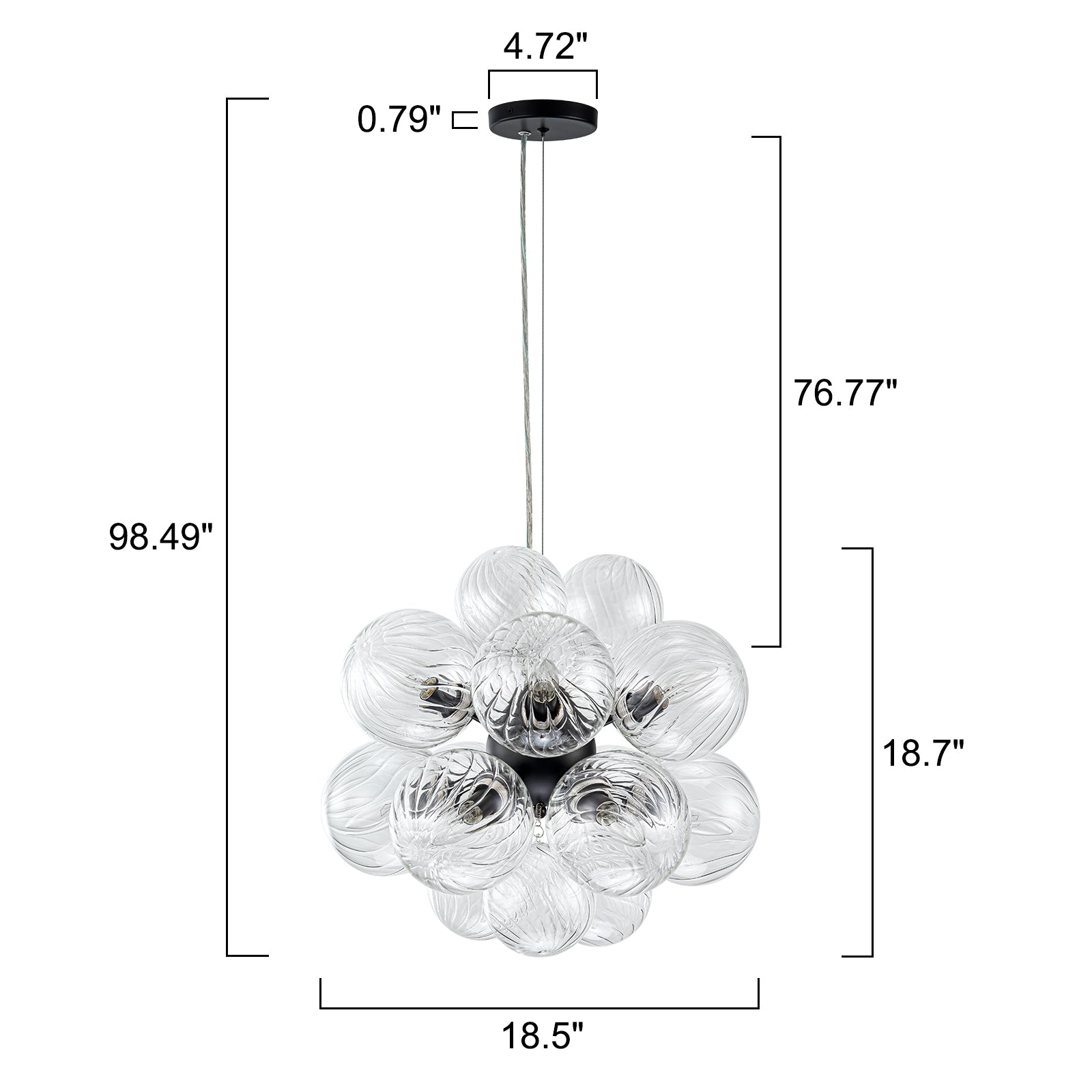 Glowlings Moderner Kronleuchter mit 12 Lichtern, 50,8 cm breit, klares geripptes Glas