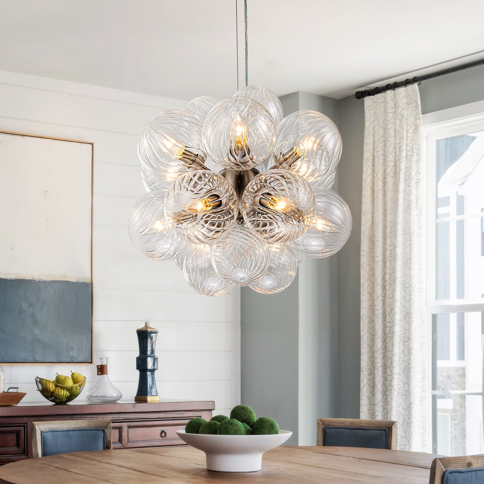 Glowlings Moderner Kronleuchter mit 12 Lichtern, 50,8 cm breit, klares geripptes Glas