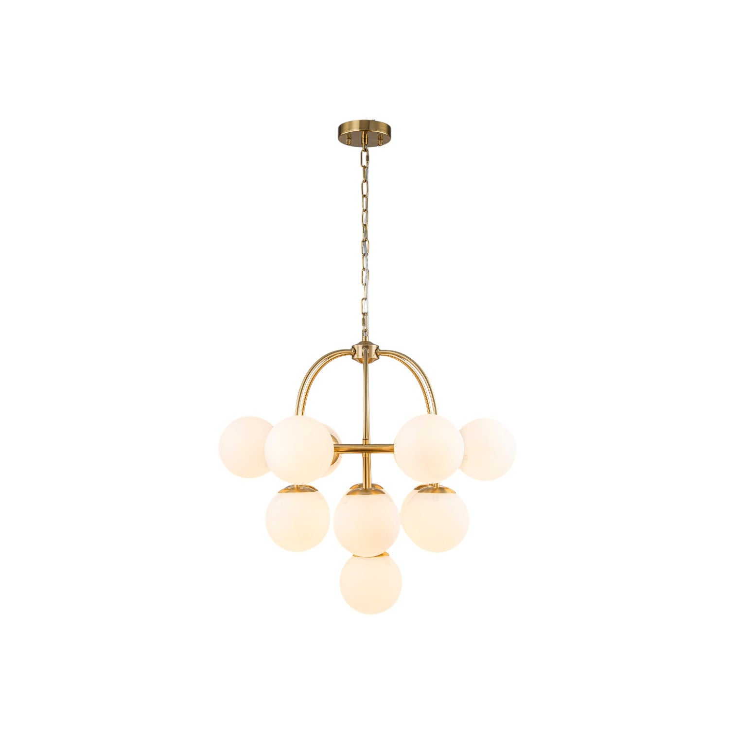Glowlings 13-Light Mid-Century 26"Wide Brass Opal Glass Globe Chandelier