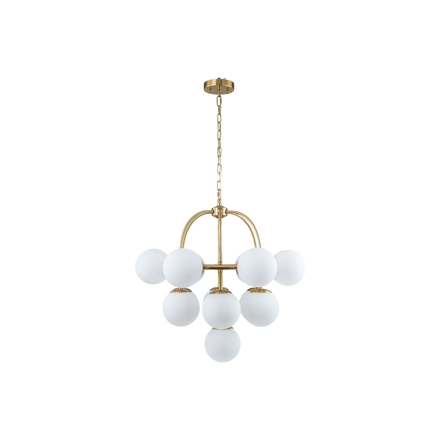 Glowlings 13-Light Mid-Century 26"Wide Brass Opal Glass Globe Chandelier
