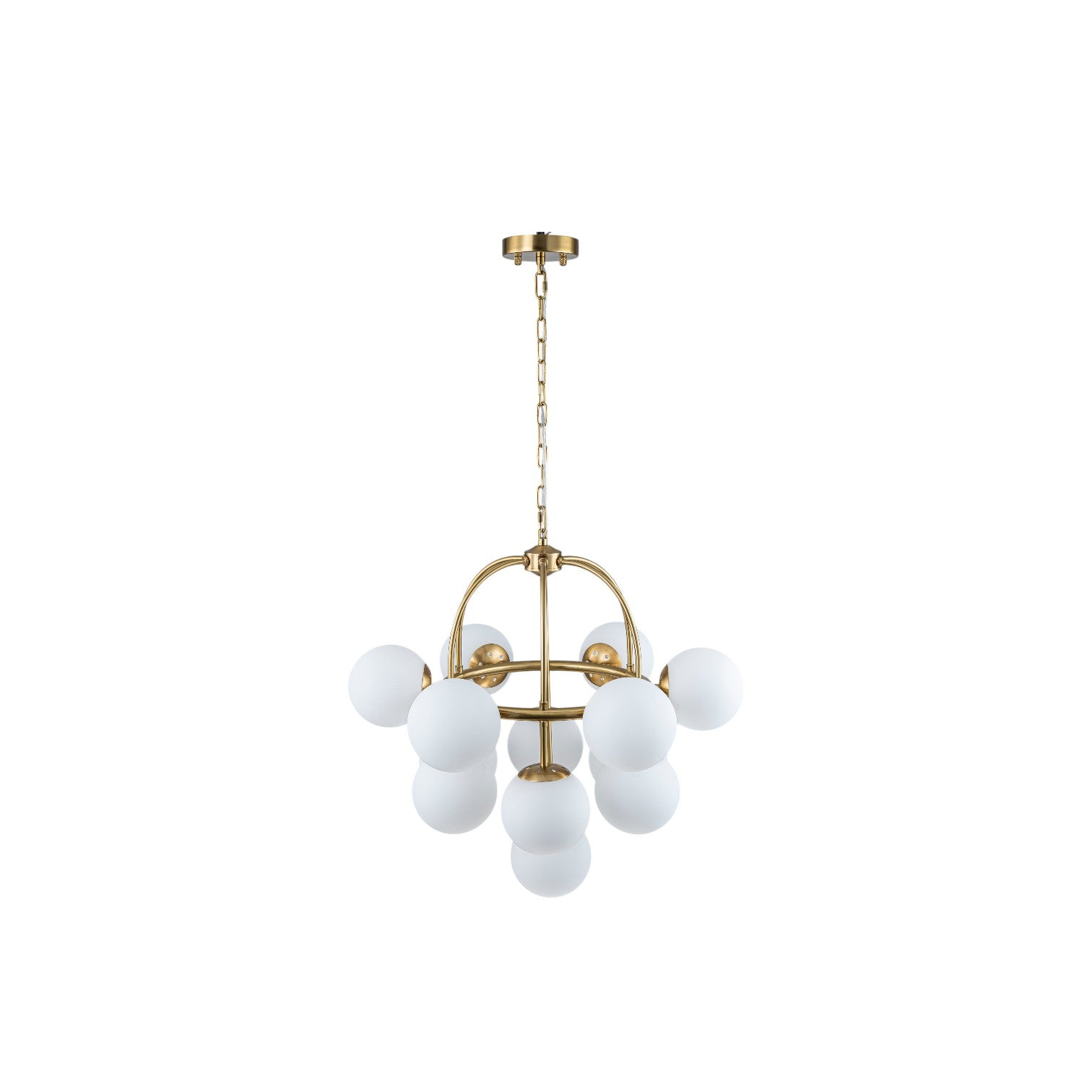 Glowlings 13-Light Mid-Century 26"Wide Brass Opal Glass Globe Chandelier