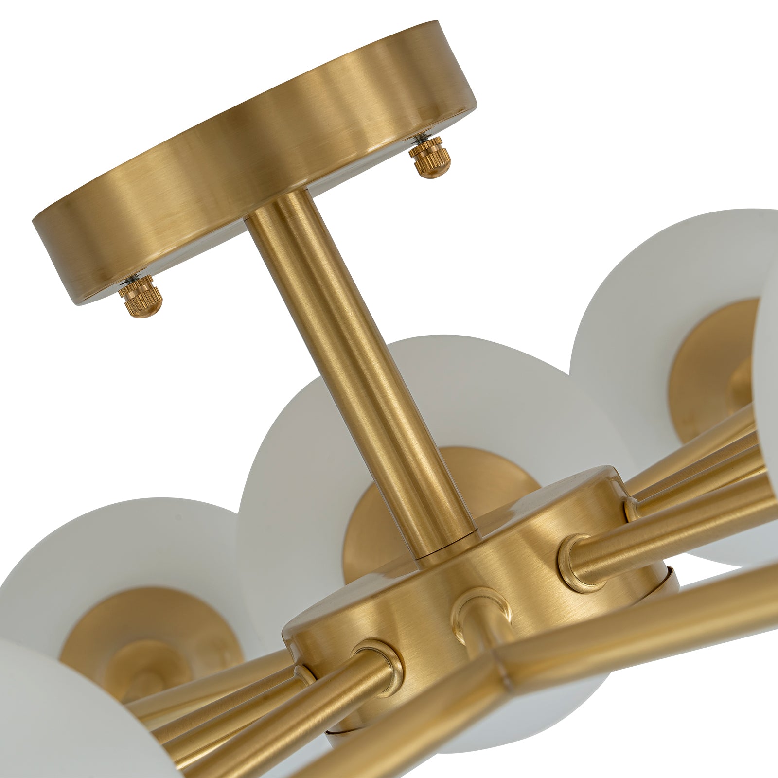 Glowlings 9/15-flammige moderne große Sputnik-Leuchte aus Messing mit Opalglas, halbbündige Montage