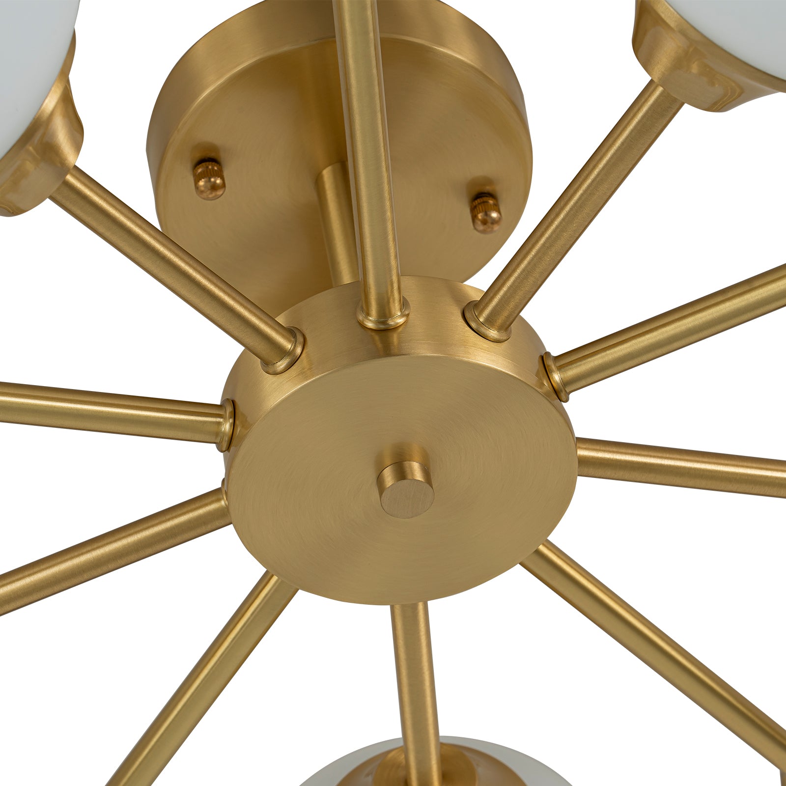 Glowlings 9/15-flammige moderne große Sputnik-Leuchte aus Messing mit Opalglas, halbbündige Montage