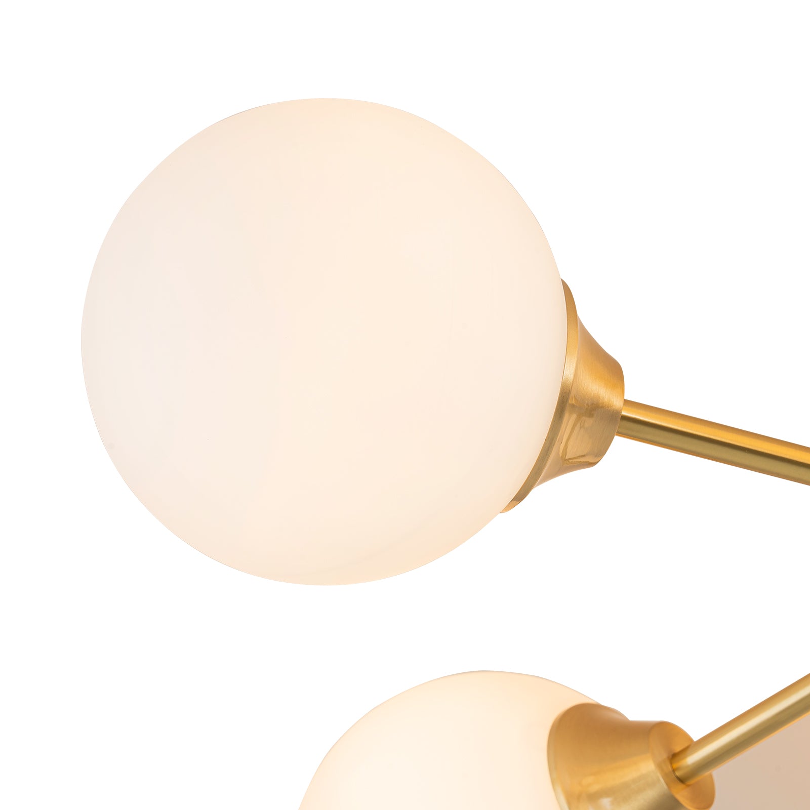 Glowlings 9/15-flammige moderne große Sputnik-Leuchte aus Messing mit Opalglas, halbbündige Montage