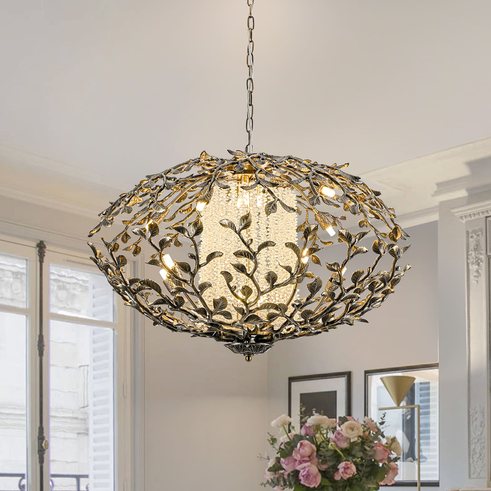 Glowlings 16 Light 33 Wide Large Vintage Bronze Branches Crystal Sphere Chandelier