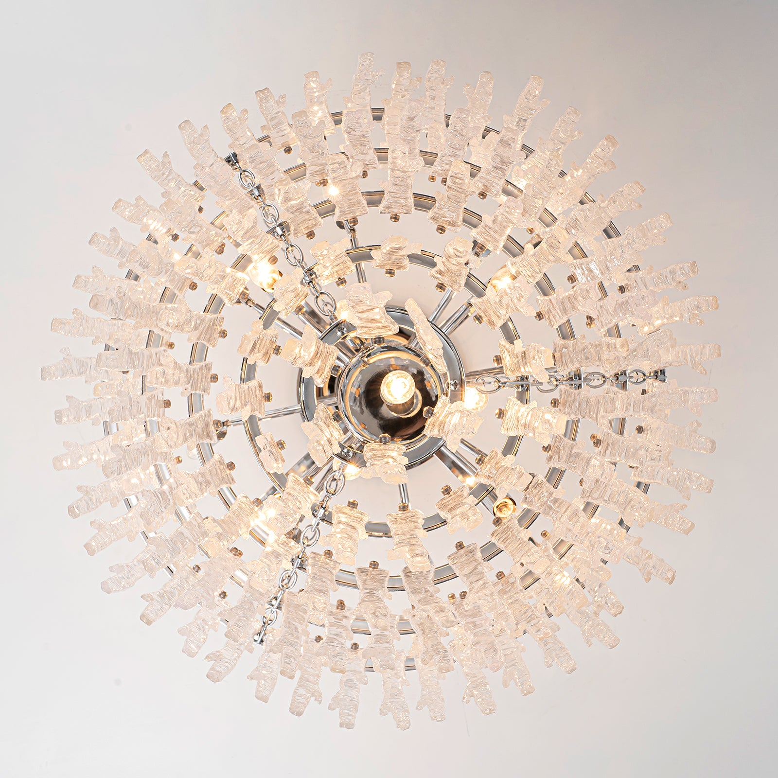 Glowlings 16-flammiger moderner, 71 cm breiter, 6-stufiger großer Wasserfall-Kronleuchter aus handgefertigtem Glas für das Wohnzimmer im Foyer
