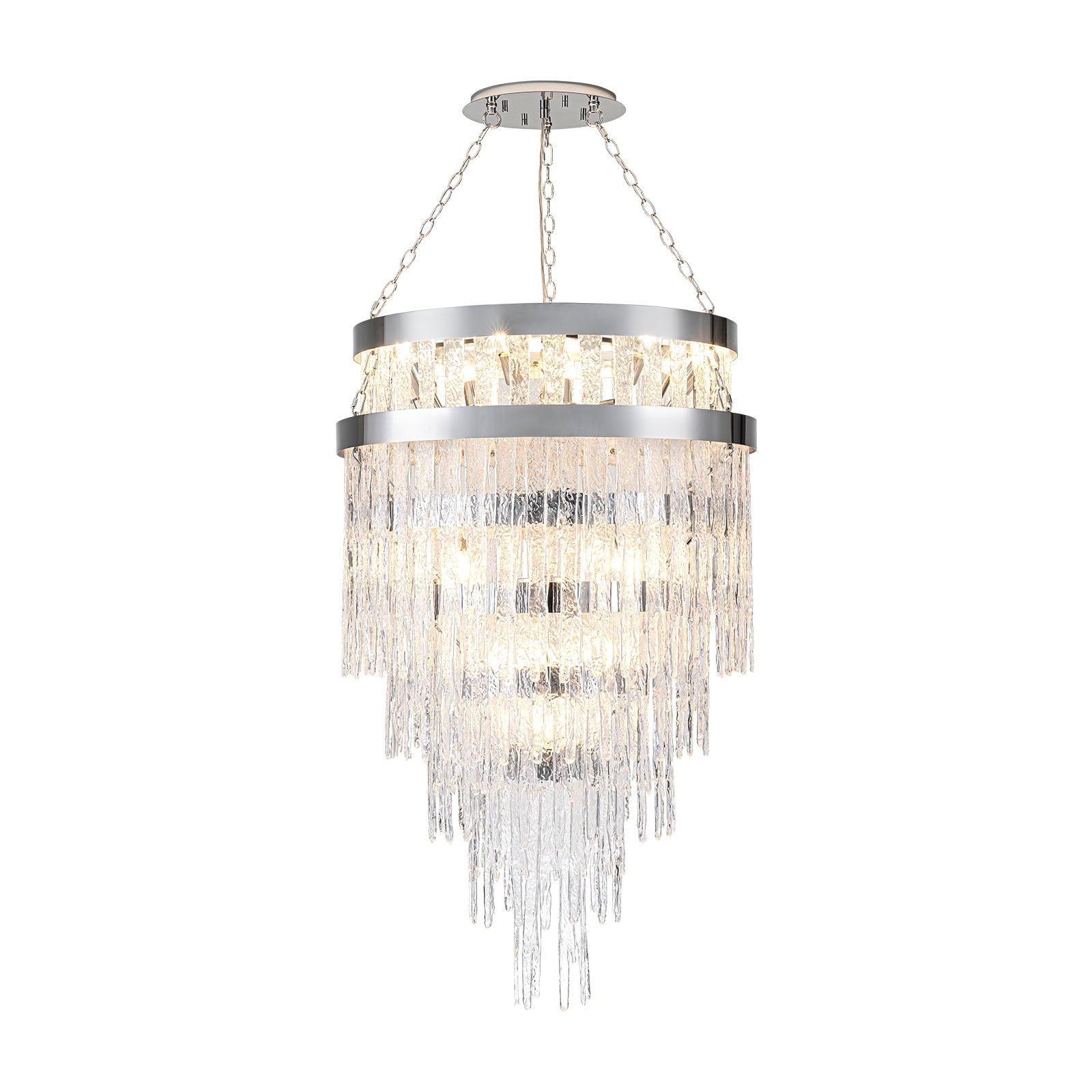 Glowlings 16-flammiger moderner, 71 cm breiter, 6-stufiger großer Wasserfall-Kronleuchter aus handgefertigtem Glas für das Wohnzimmer im Foyer
