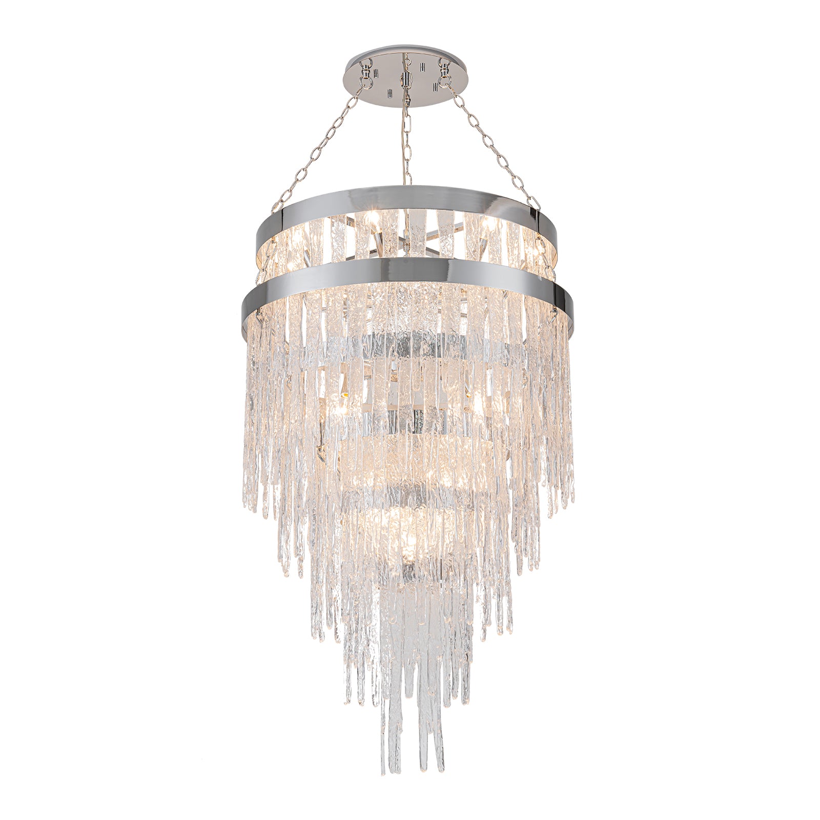 Glowlings 16-flammiger moderner, 71 cm breiter, 6-stufiger großer Wasserfall-Kronleuchter aus handgefertigtem Glas für das Wohnzimmer im Foyer