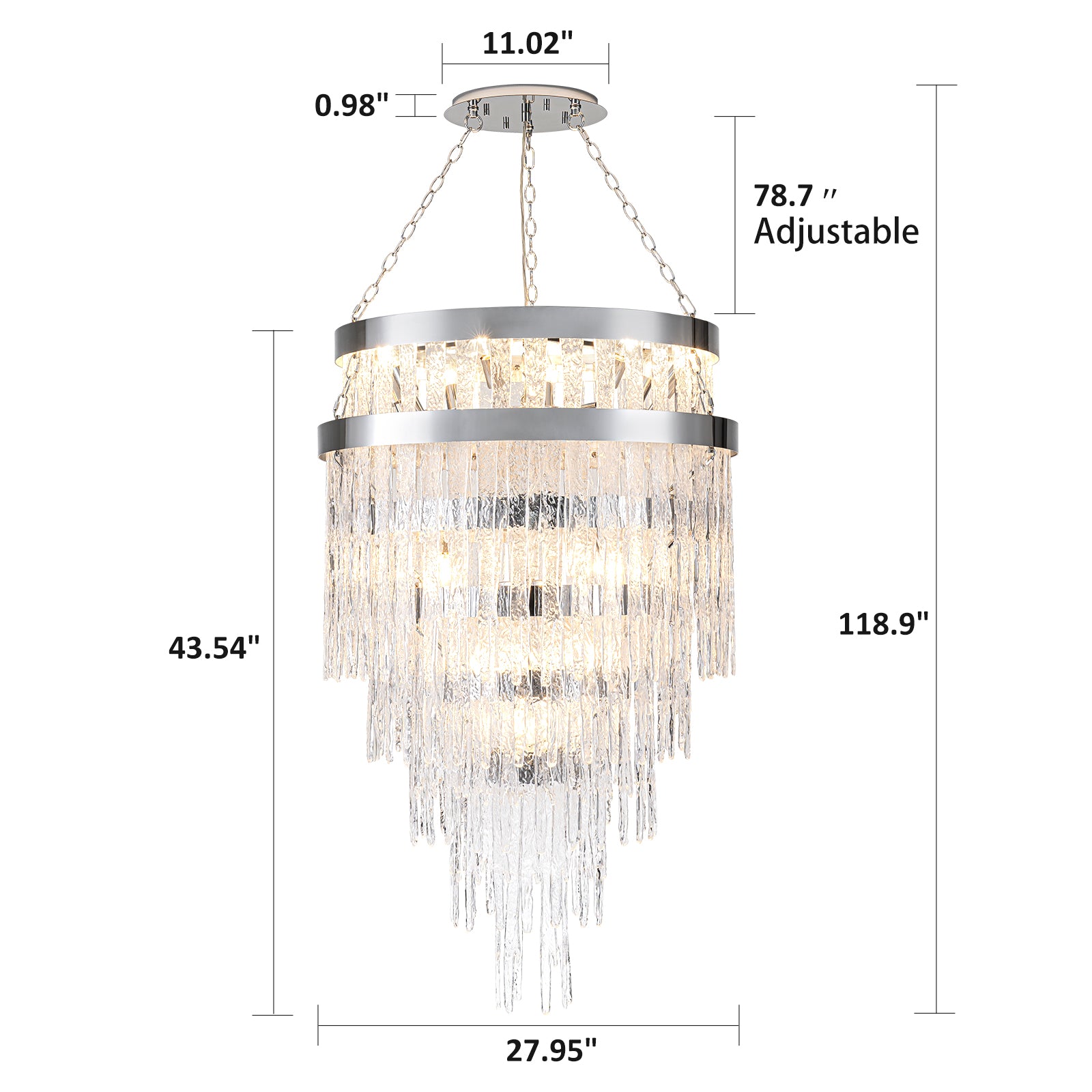 Glowlings 16-flammiger moderner, 71 cm breiter, 6-stufiger großer Wasserfall-Kronleuchter aus handgefertigtem Glas für das Wohnzimmer im Foyer