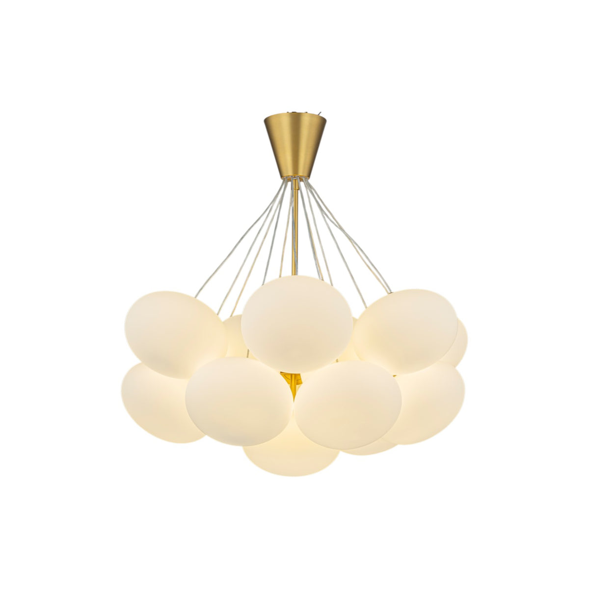 Glowlings 16-Light Modern Brass Cloud Chandelier, Mid-Century Milk Glass Bubble Pendant Light, Cluster Pebble Ceiling Hanging Fixture
