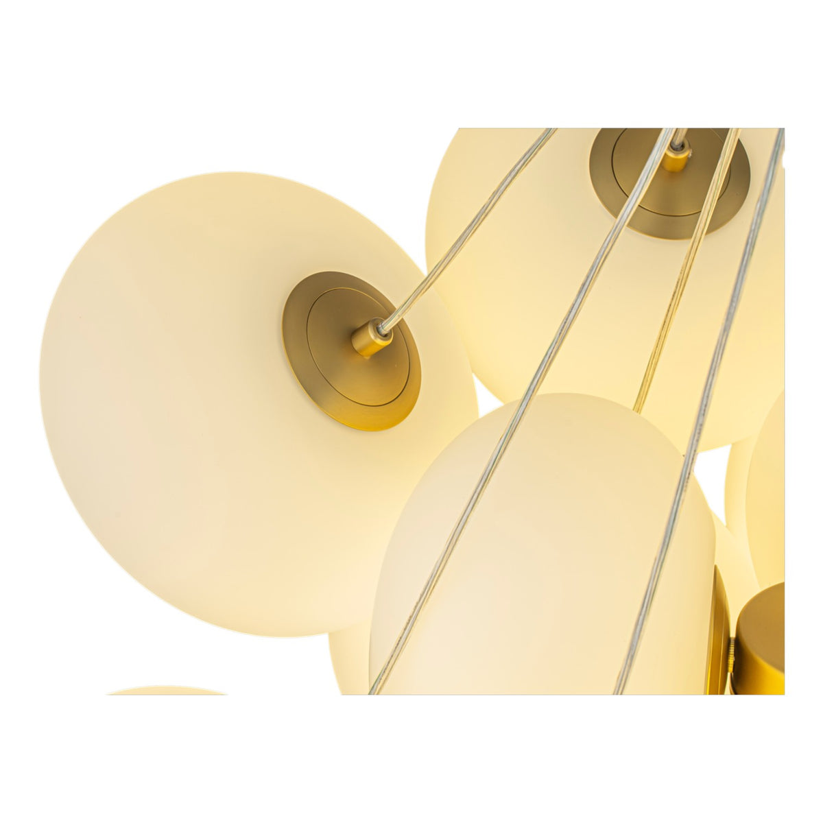 Glowlings 16-Light Modern Brass Cloud Chandelier, Mid-Century Milk Glass Bubble Pendant Light, Cluster Pebble Ceiling Hanging Fixture