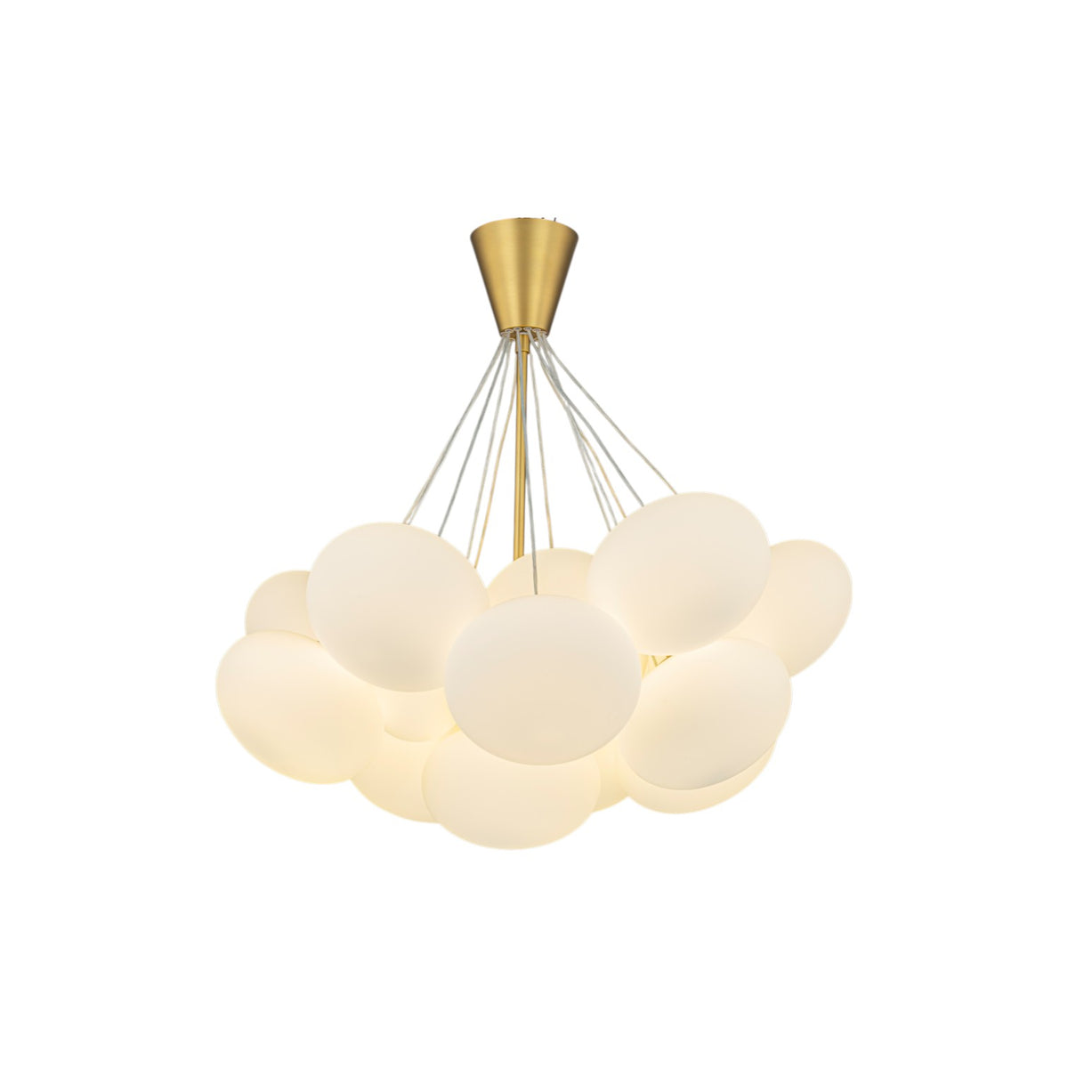 Glowlings 16-Light Modern Brass Cloud Chandelier, Mid-Century Milk Glass Bubble Pendant Light, Cluster Pebble Ceiling Hanging Fixture